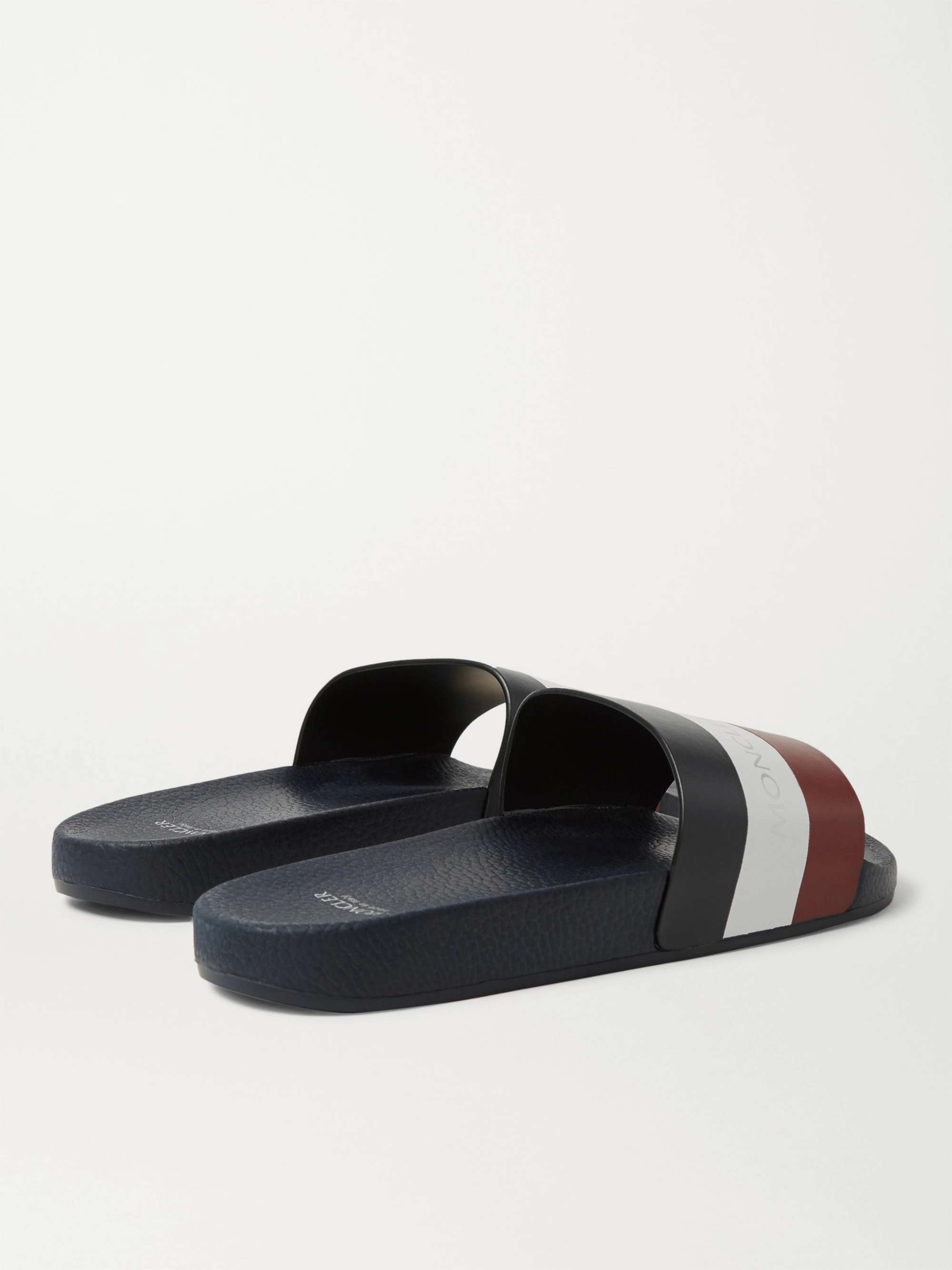 MONCLER Basile Logo-Print Striped Leather Slides