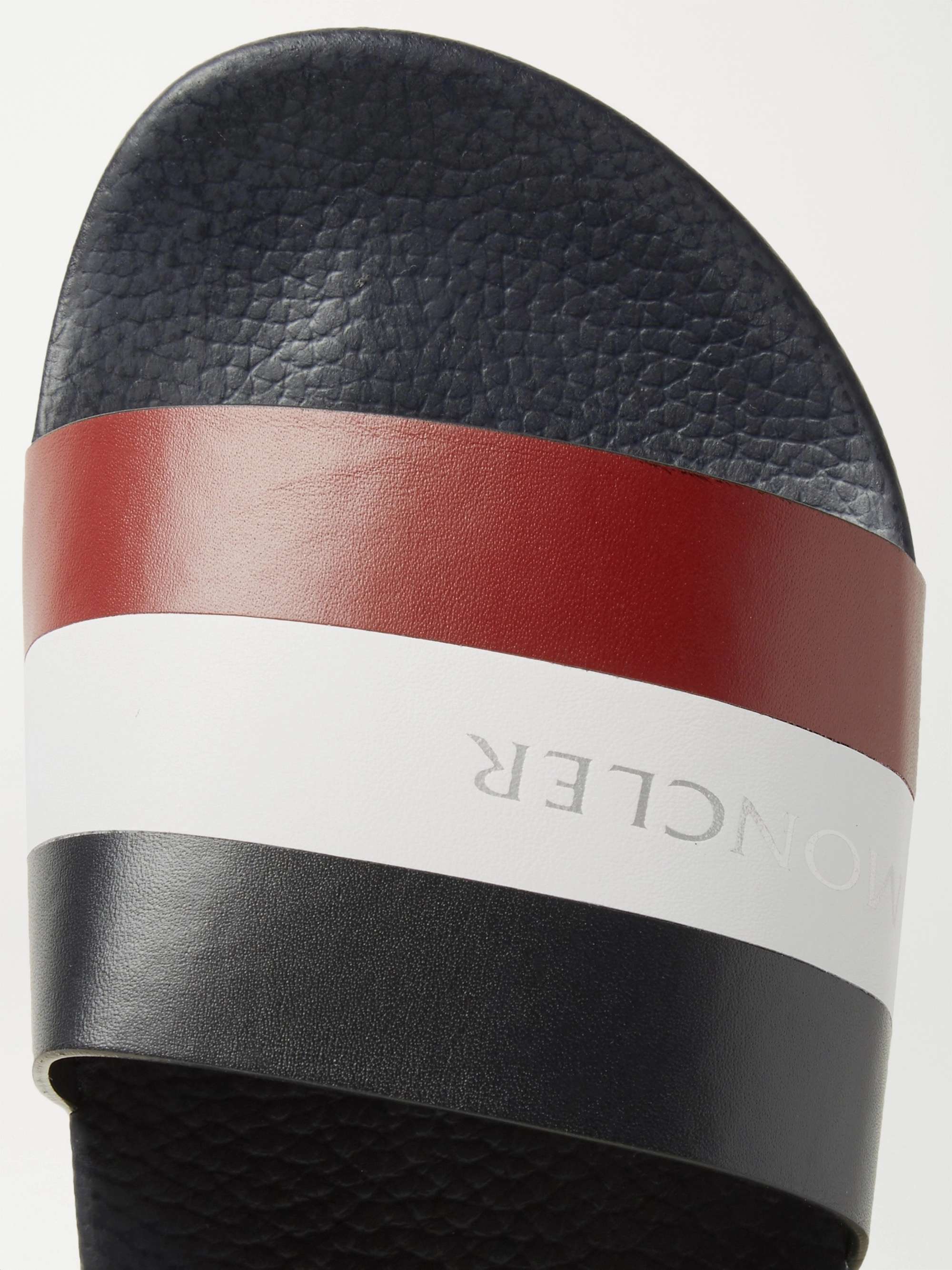 MONCLER Basile Logo-Print Striped Leather Slides