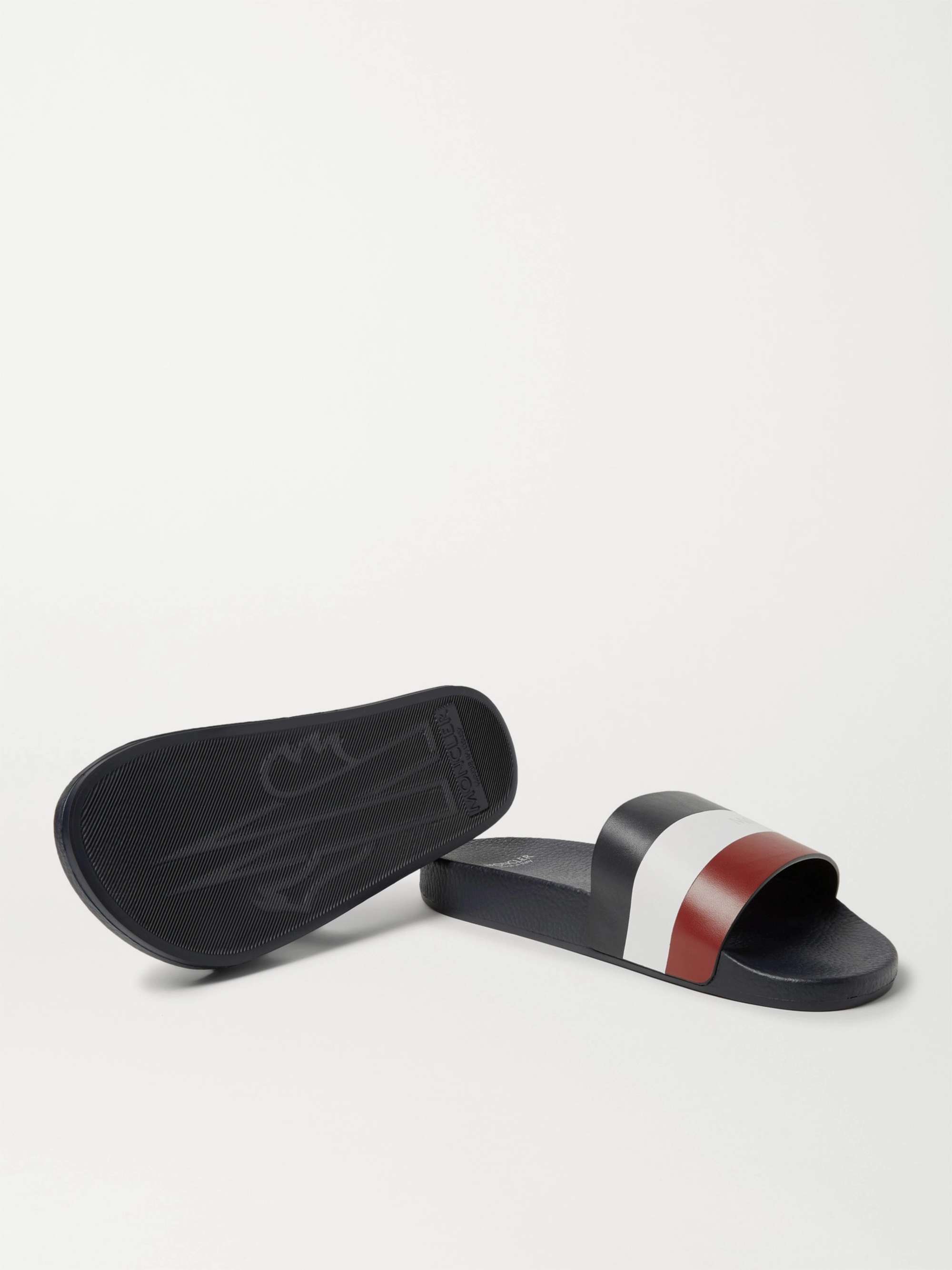 MONCLER Basile Logo-Print Striped Leather Slides