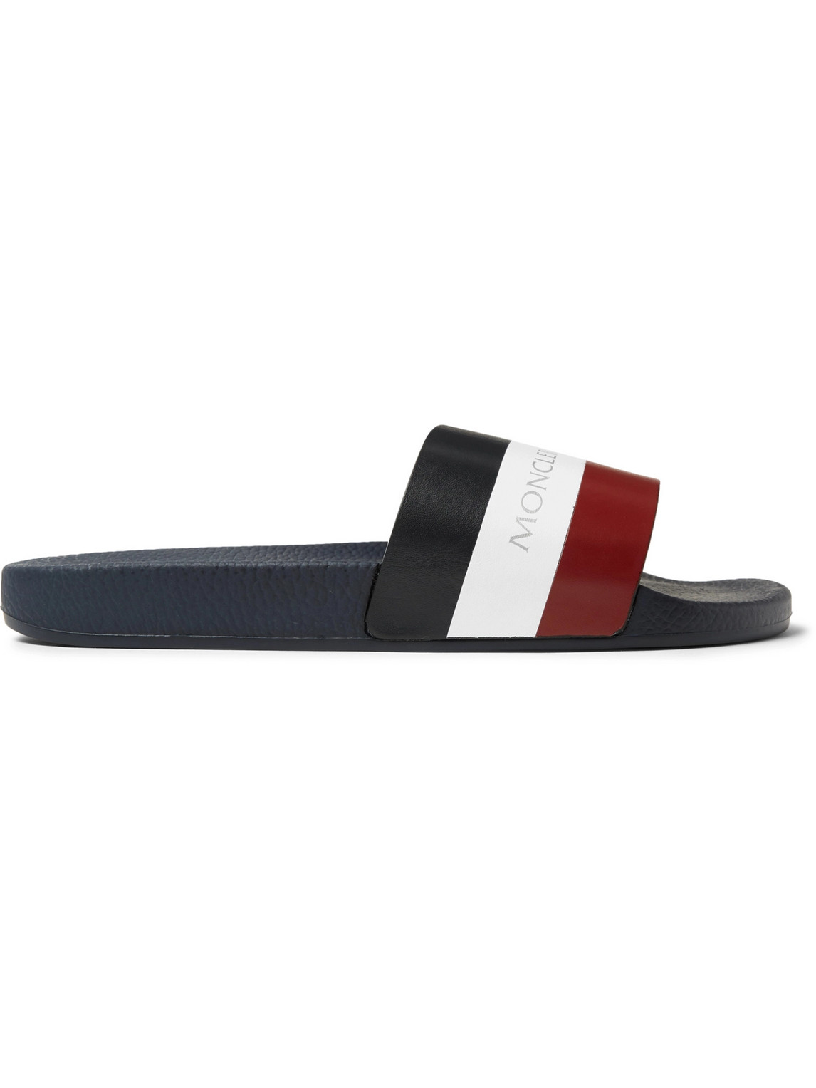 Moncler Basile Logo-print Striped Leather Slides In Blue