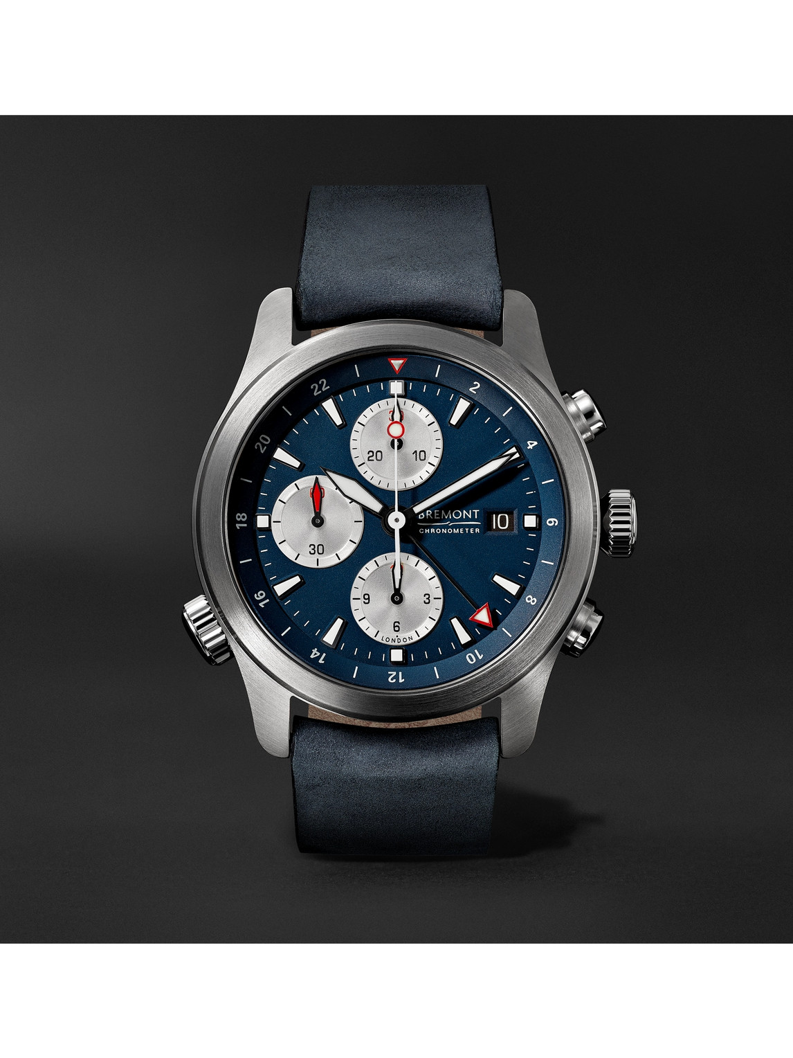 Limited Edition Automatic GMT Chronograph 43mm Stainless Steel and Leather Watch, Ref. No. ALT1-ZT-BL-R-S