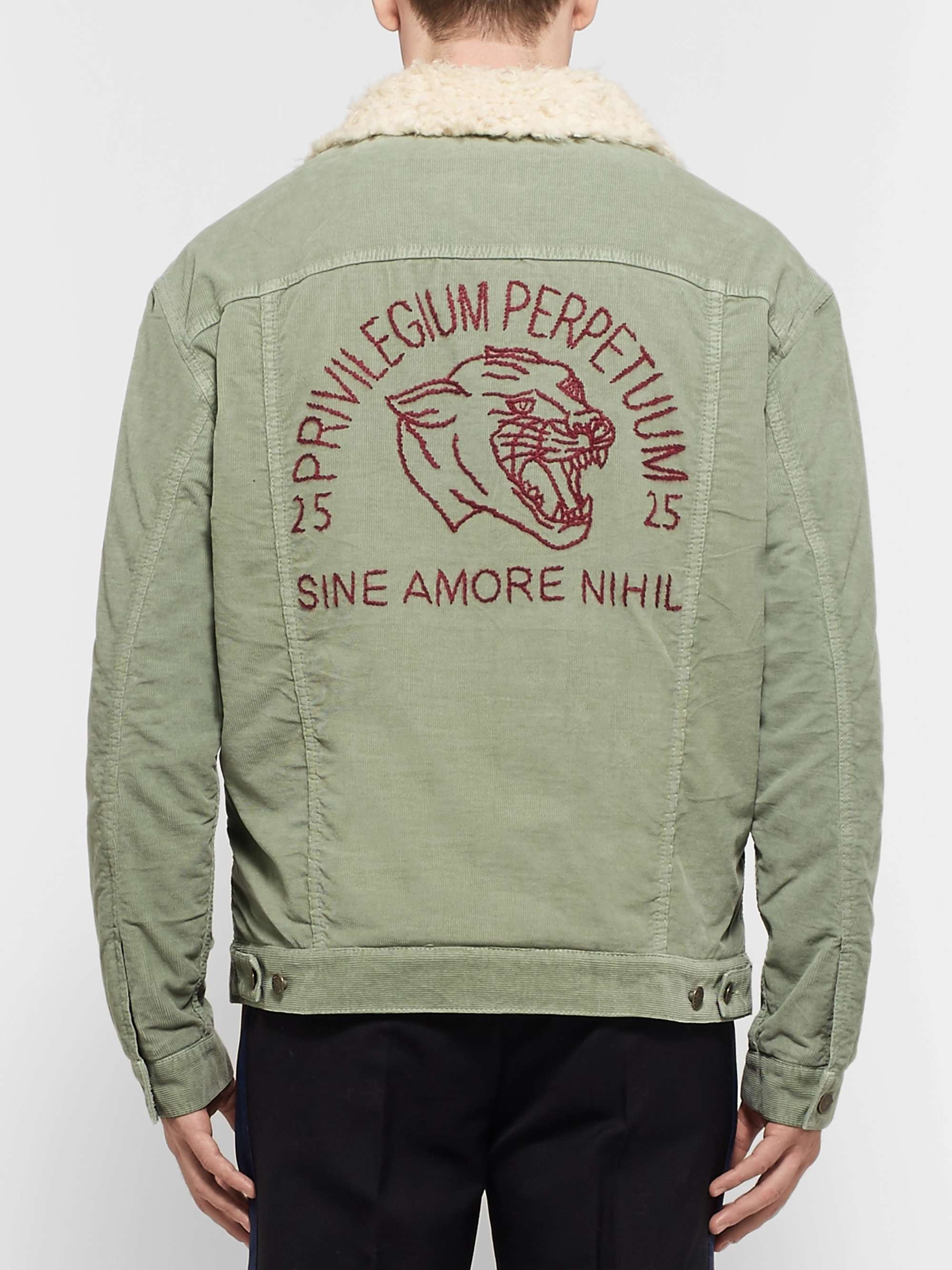 GUCCI Oversized Faux Shearling-Lined Embroidered  Stretch Cotton-Corduroy Trucker Jacket