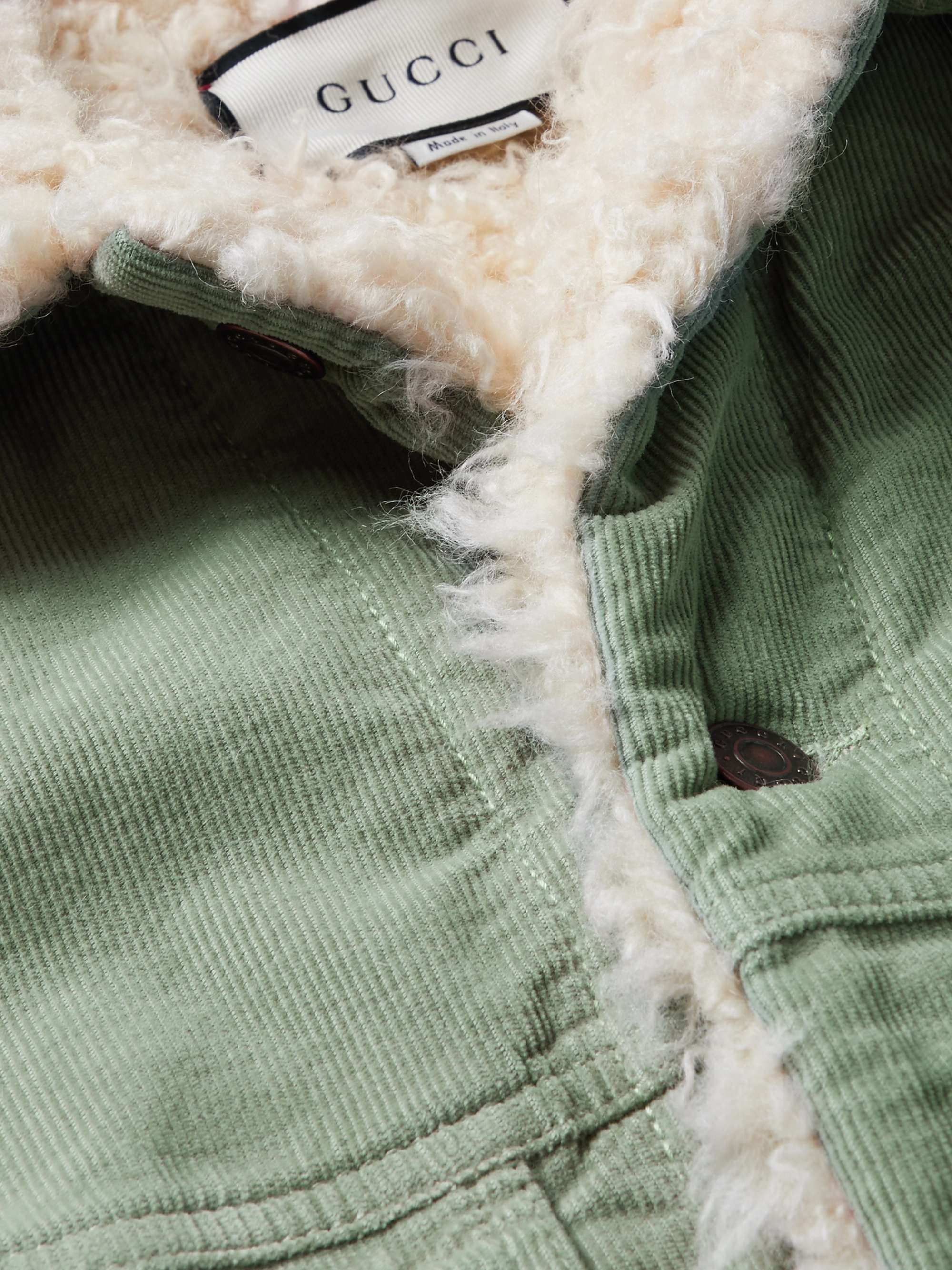 GUCCI Oversized Faux Shearling-Lined Embroidered  Stretch Cotton-Corduroy Trucker Jacket
