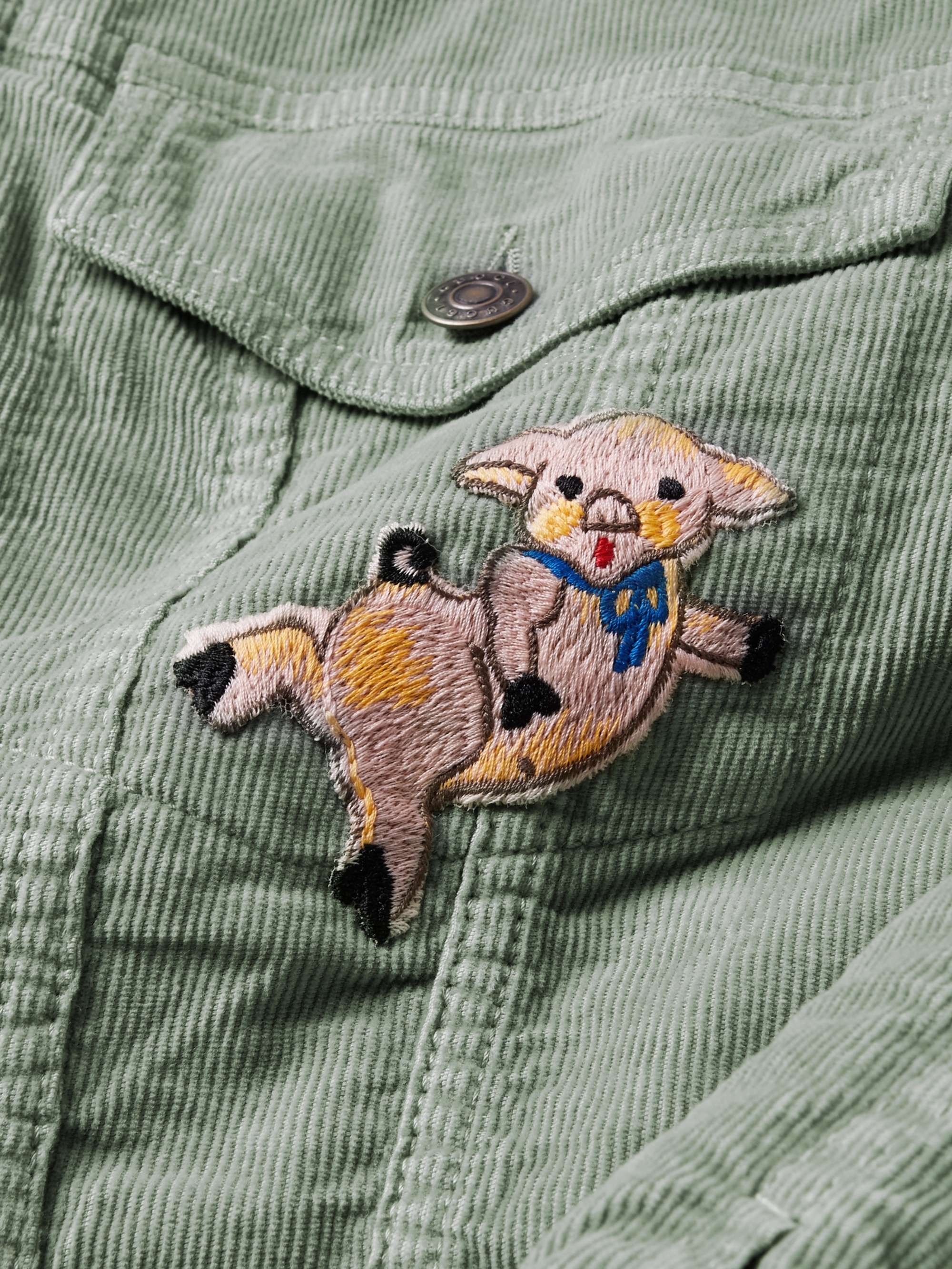 GUCCI Oversized Faux Shearling-Lined Embroidered  Stretch Cotton-Corduroy Trucker Jacket