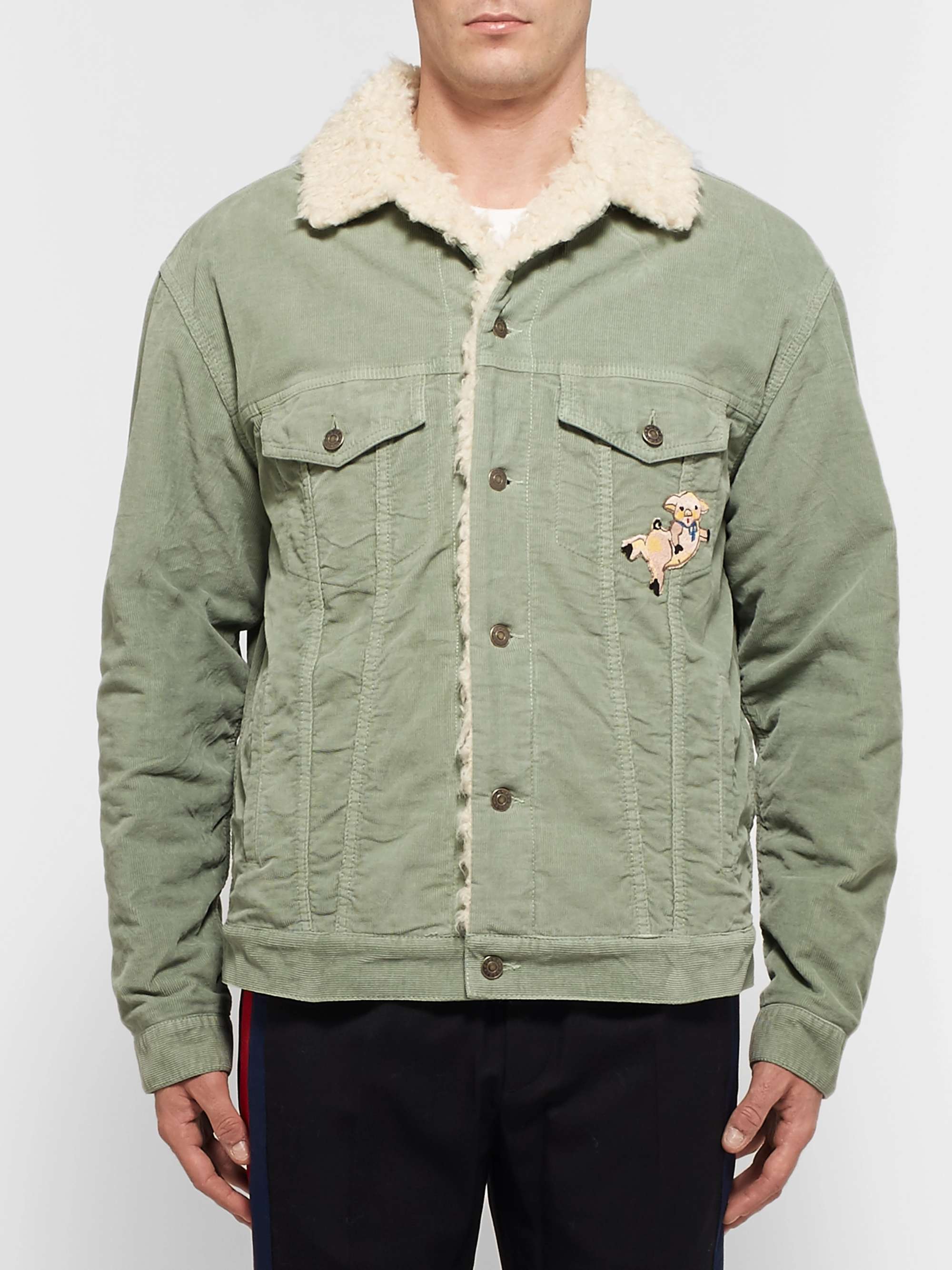 GUCCI Oversized Faux Shearling-Lined Embroidered  Stretch Cotton-Corduroy Trucker Jacket