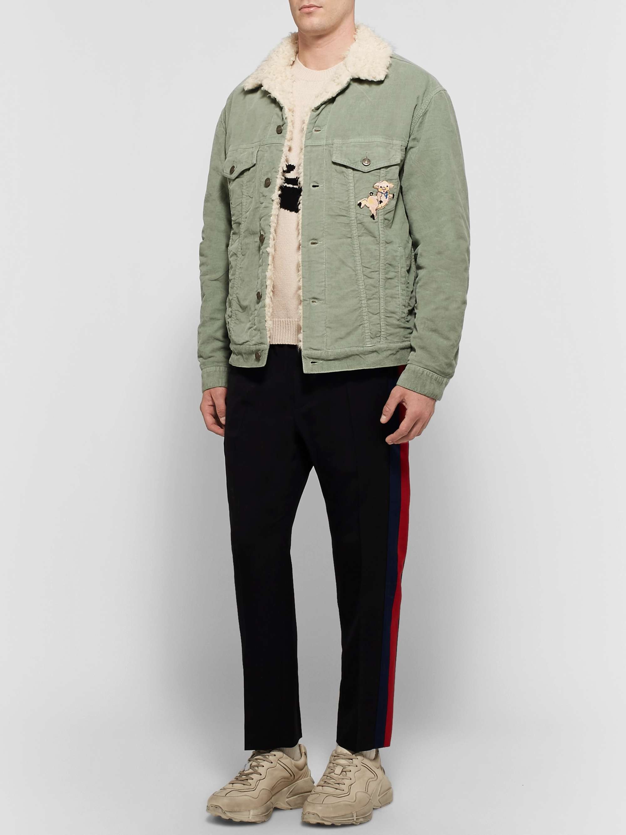 GUCCI Oversized Faux Shearling-Lined Embroidered  Stretch Cotton-Corduroy Trucker Jacket