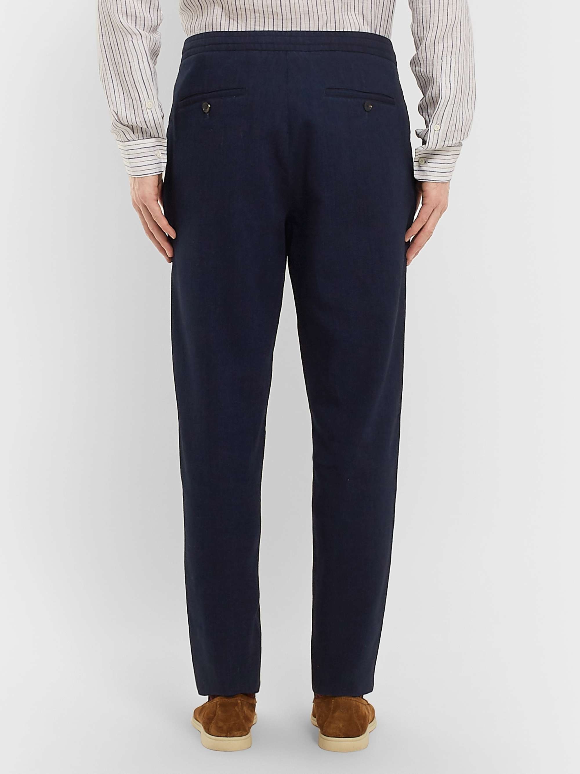 ZEGNA Indigo Tapered Garment-Dyed Cotton Drawstring Suit Trousers