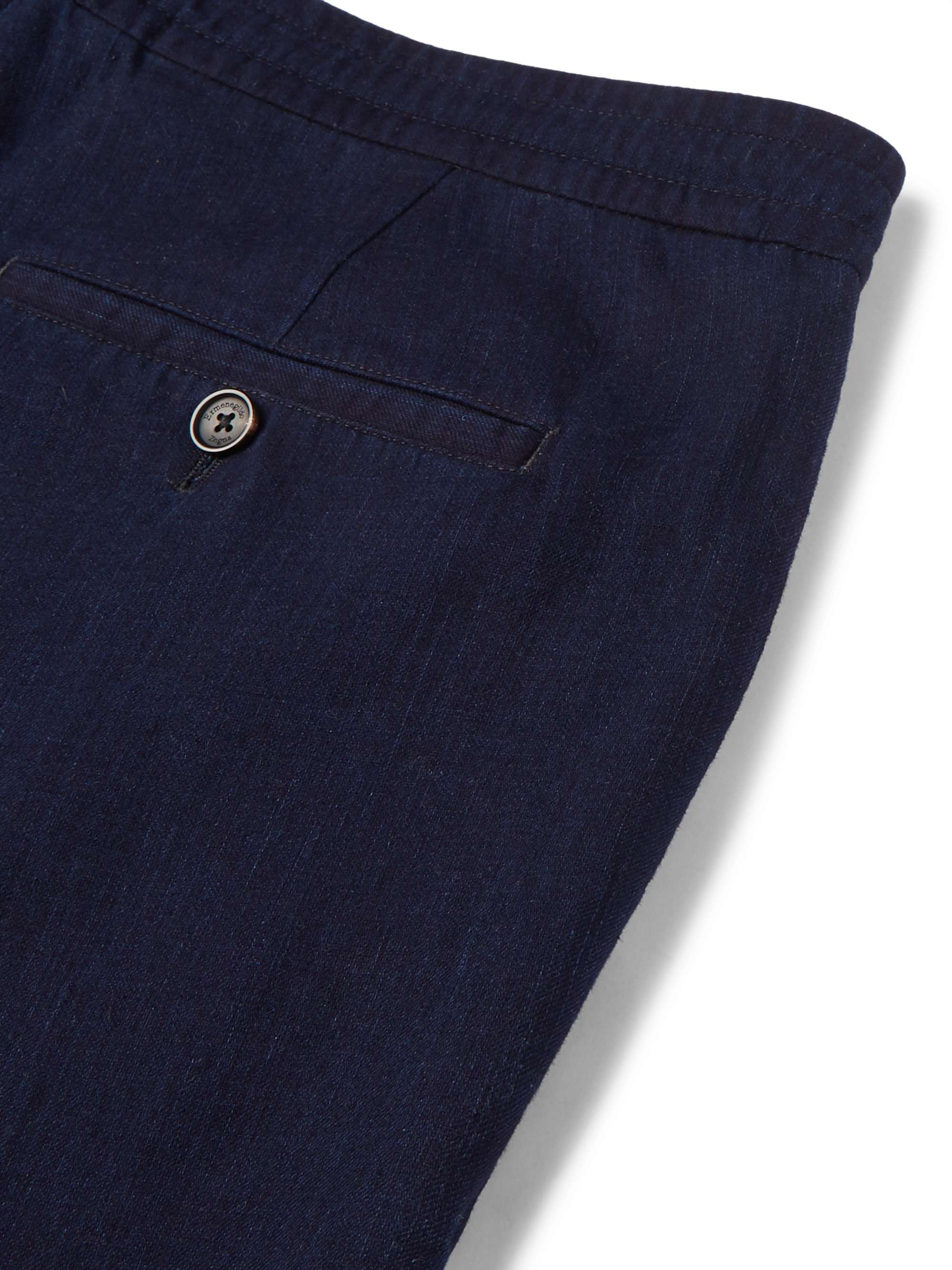 ZEGNA Indigo Tapered Garment-Dyed Cotton Drawstring Suit Trousers
