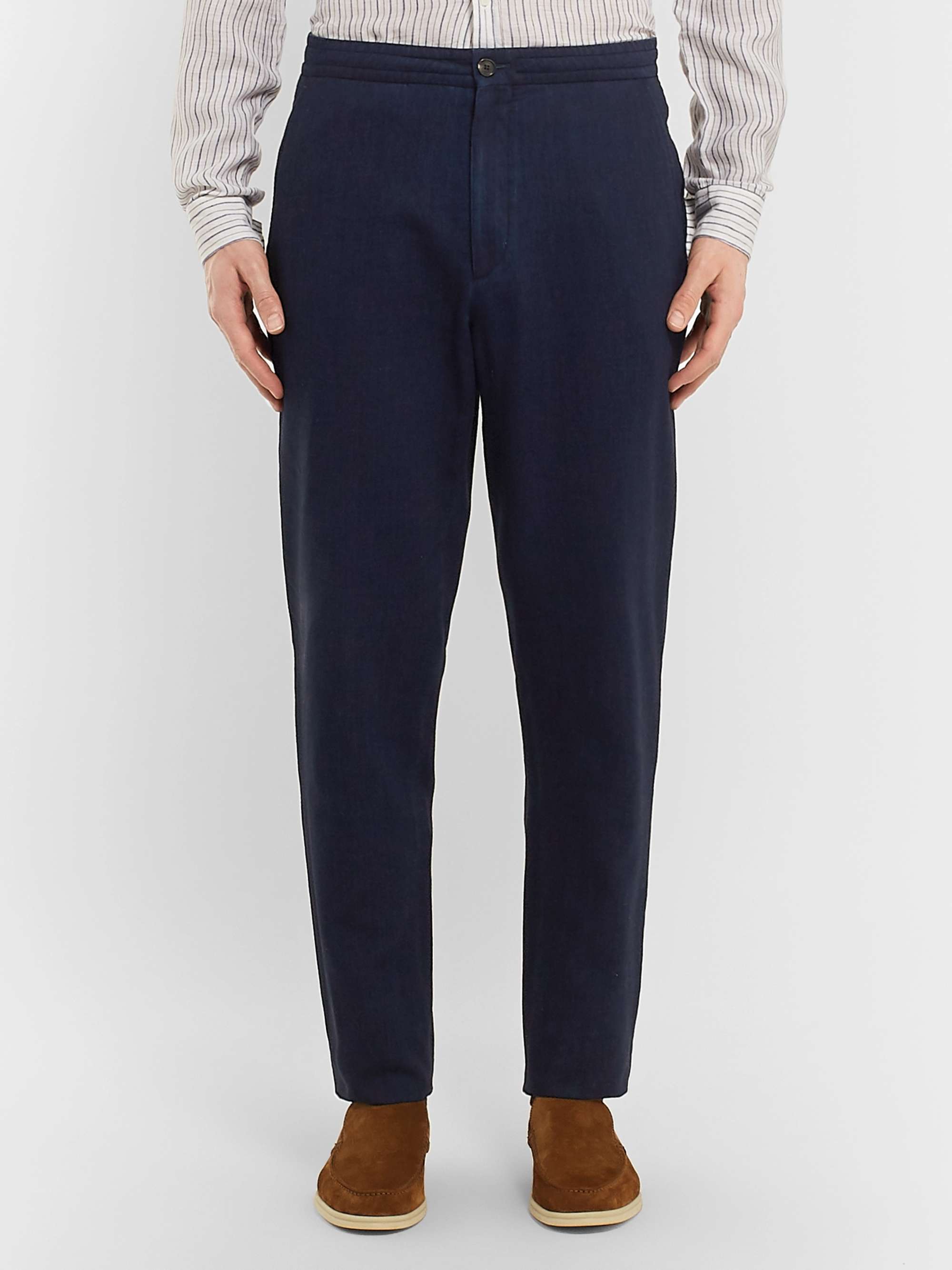 ZEGNA Indigo Tapered Garment-Dyed Cotton Drawstring Suit Trousers
