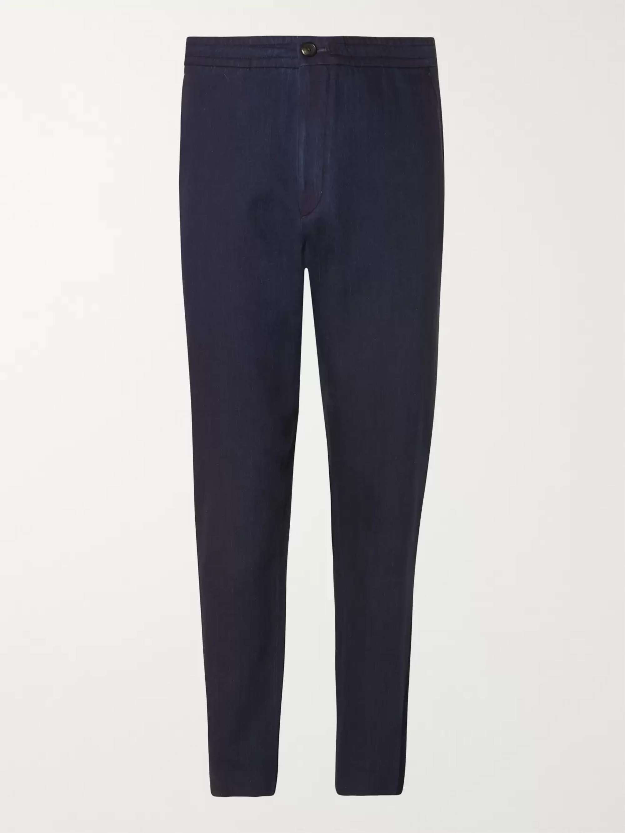 ZEGNA Indigo Tapered Garment-Dyed Cotton Drawstring Suit Trousers