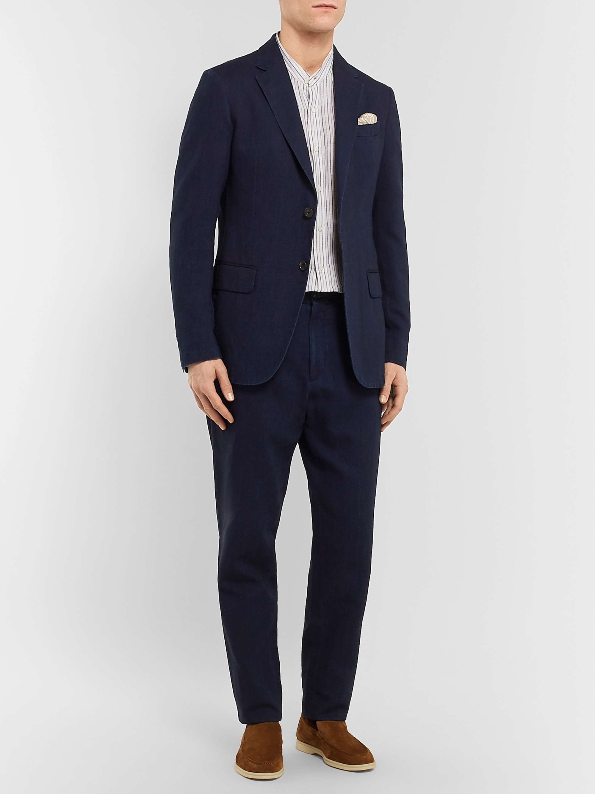 ZEGNA Indigo Tapered Garment-Dyed Cotton Drawstring Suit Trousers