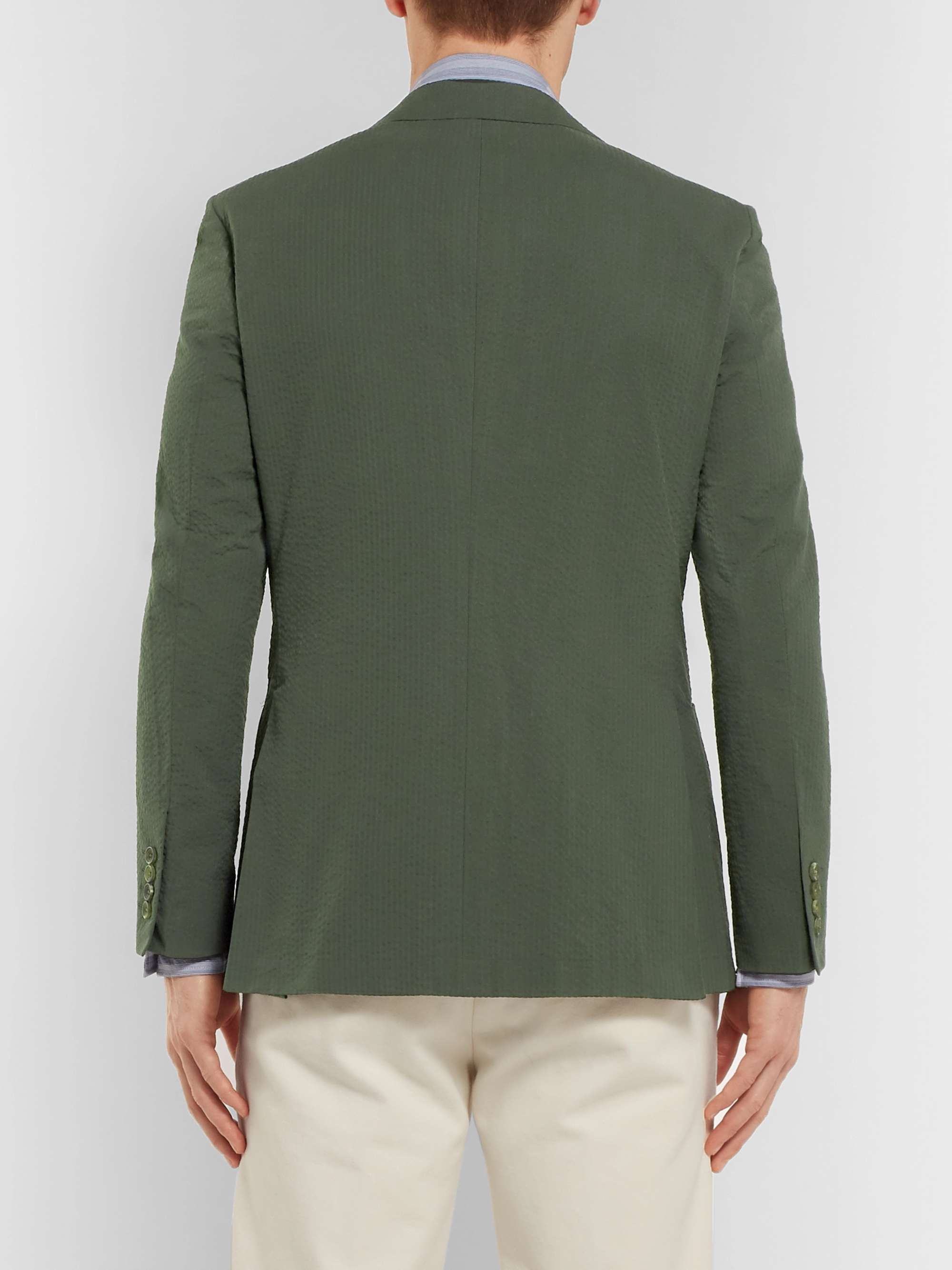 RICHARD JAMES Forest-Green Unstructured Cotton-Seersucker Blazer