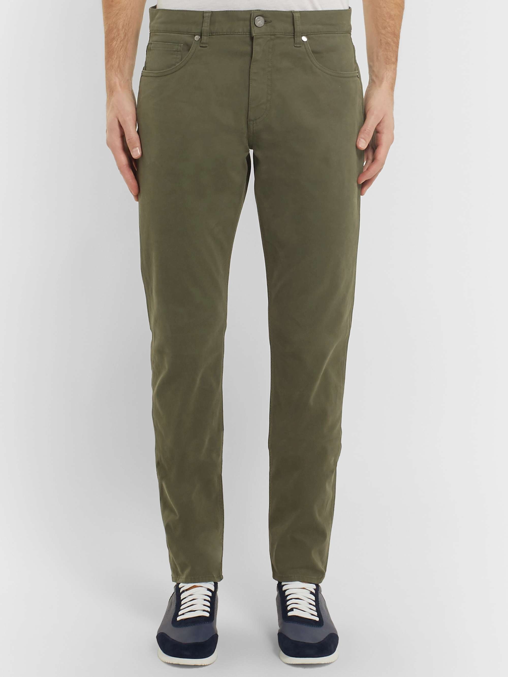 ZEGNA Navy Slim-Fit Garment-Dyed Cotton-Blend Trousers