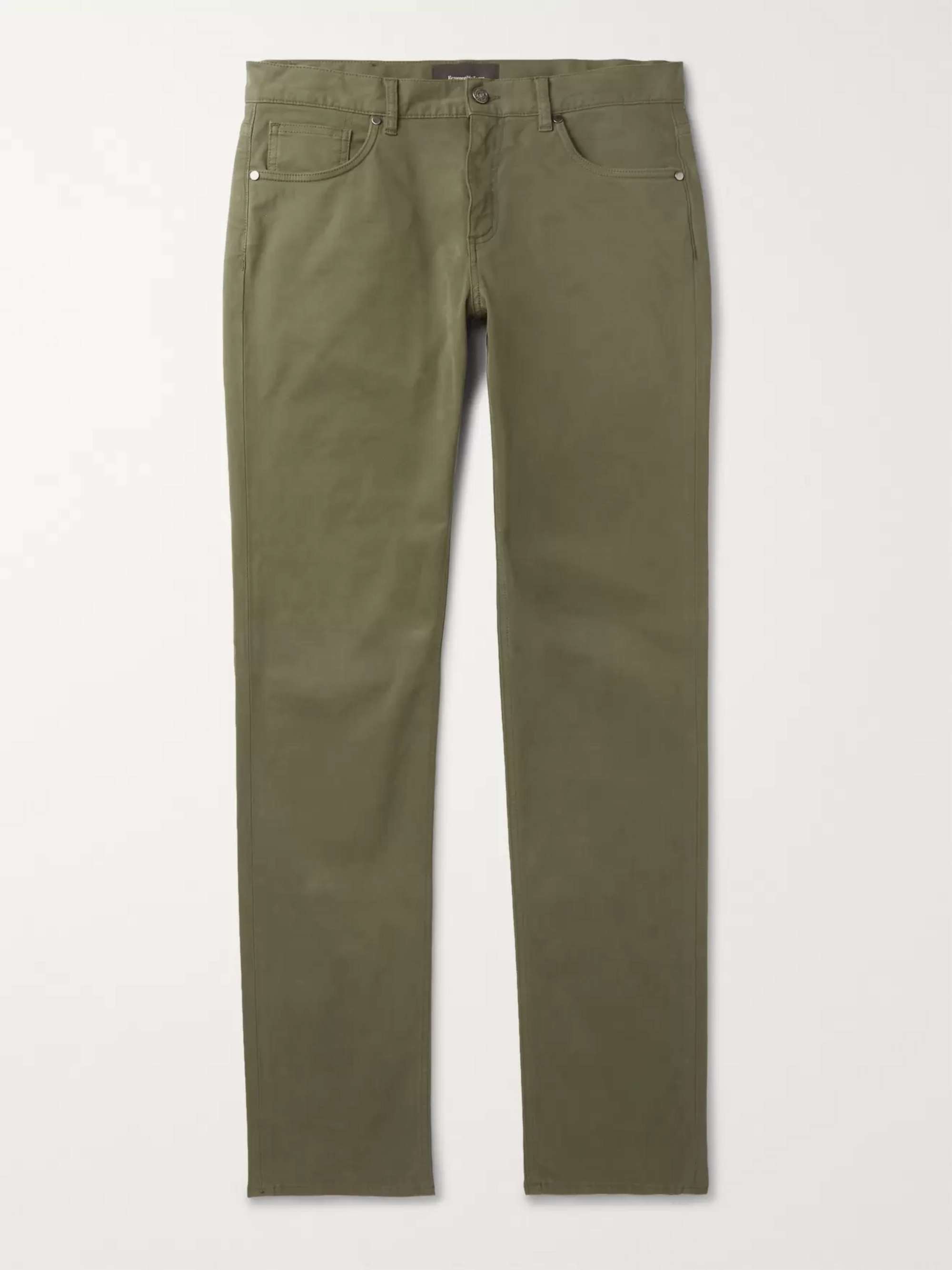 ZEGNA Navy Slim-Fit Garment-Dyed Cotton-Blend Trousers