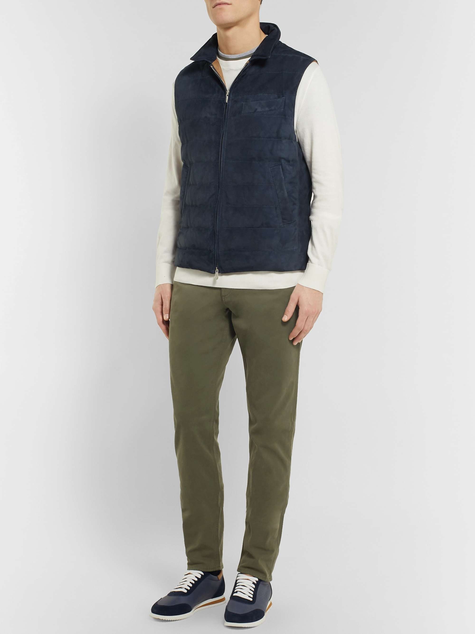 ZEGNA Navy Slim-Fit Garment-Dyed Cotton-Blend Trousers