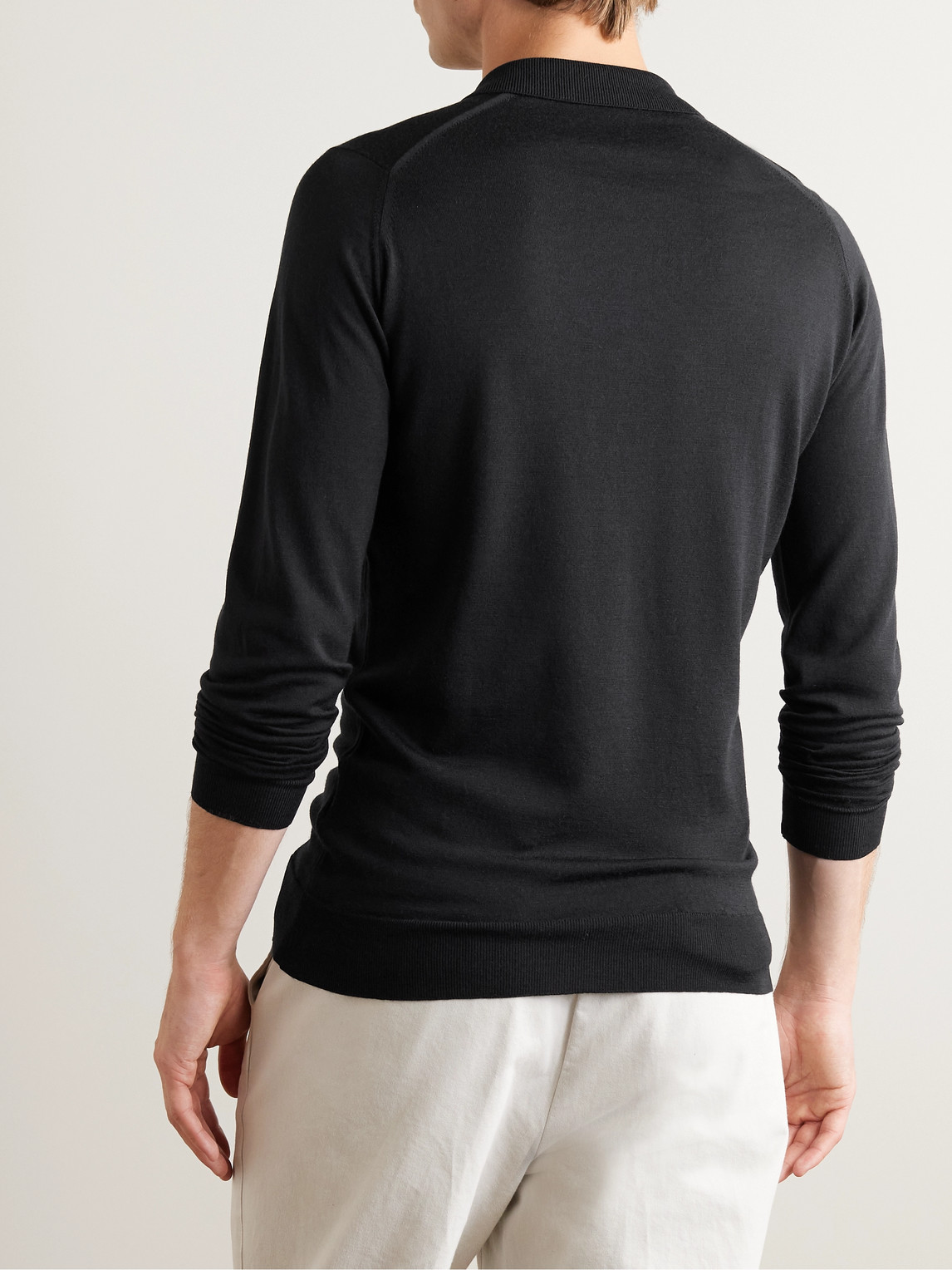 Shop John Smedley Belper Slim-fit Merino Wool Polo Shirt In Black