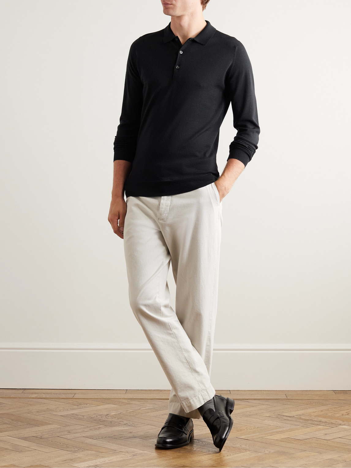 Shop John Smedley Belper Slim-fit Merino Wool Polo Shirt In Black