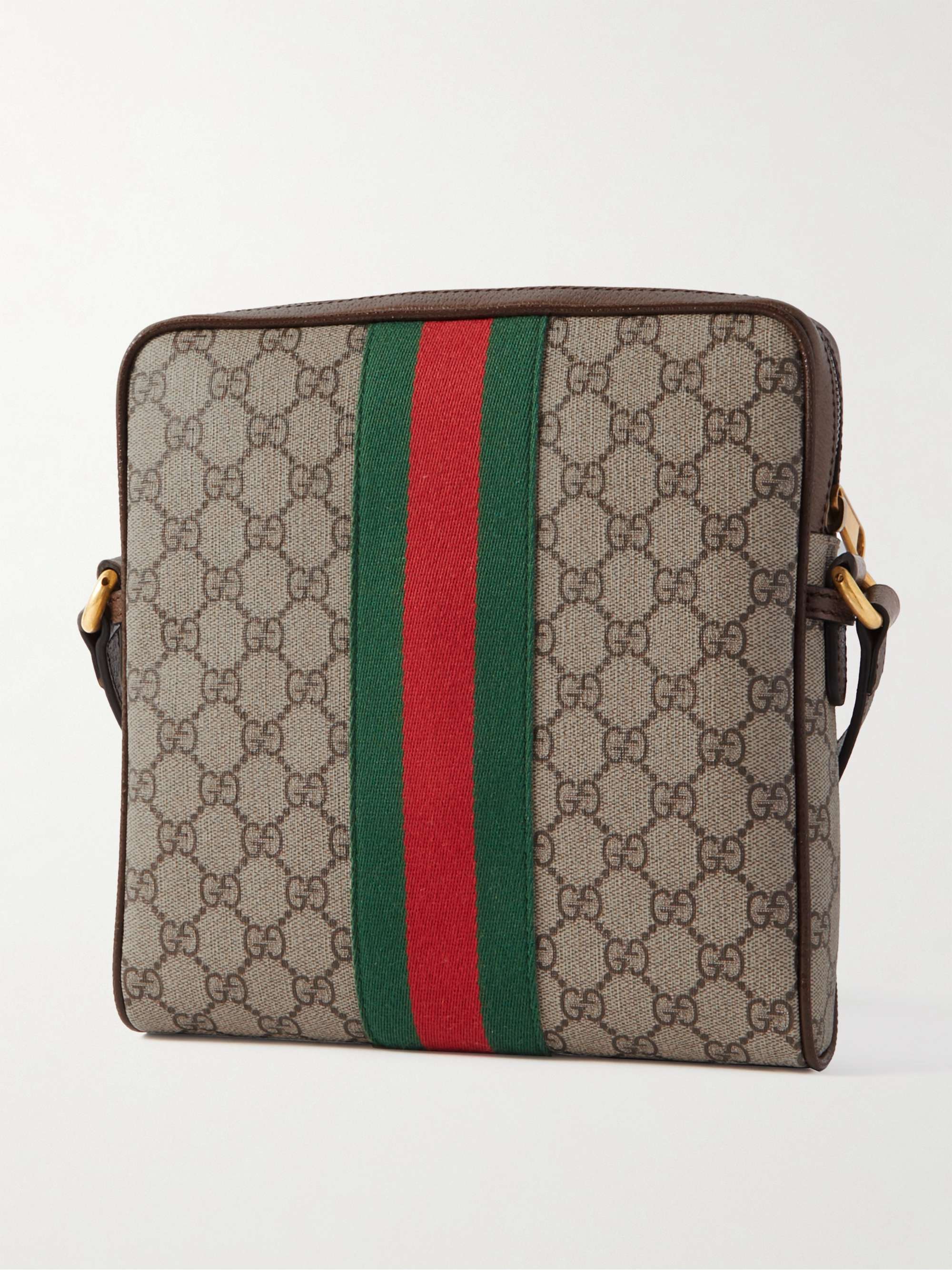 GUCCI Ophidia Leather-Trimmed Monogrammed Coated-Canvas Messenger Bag