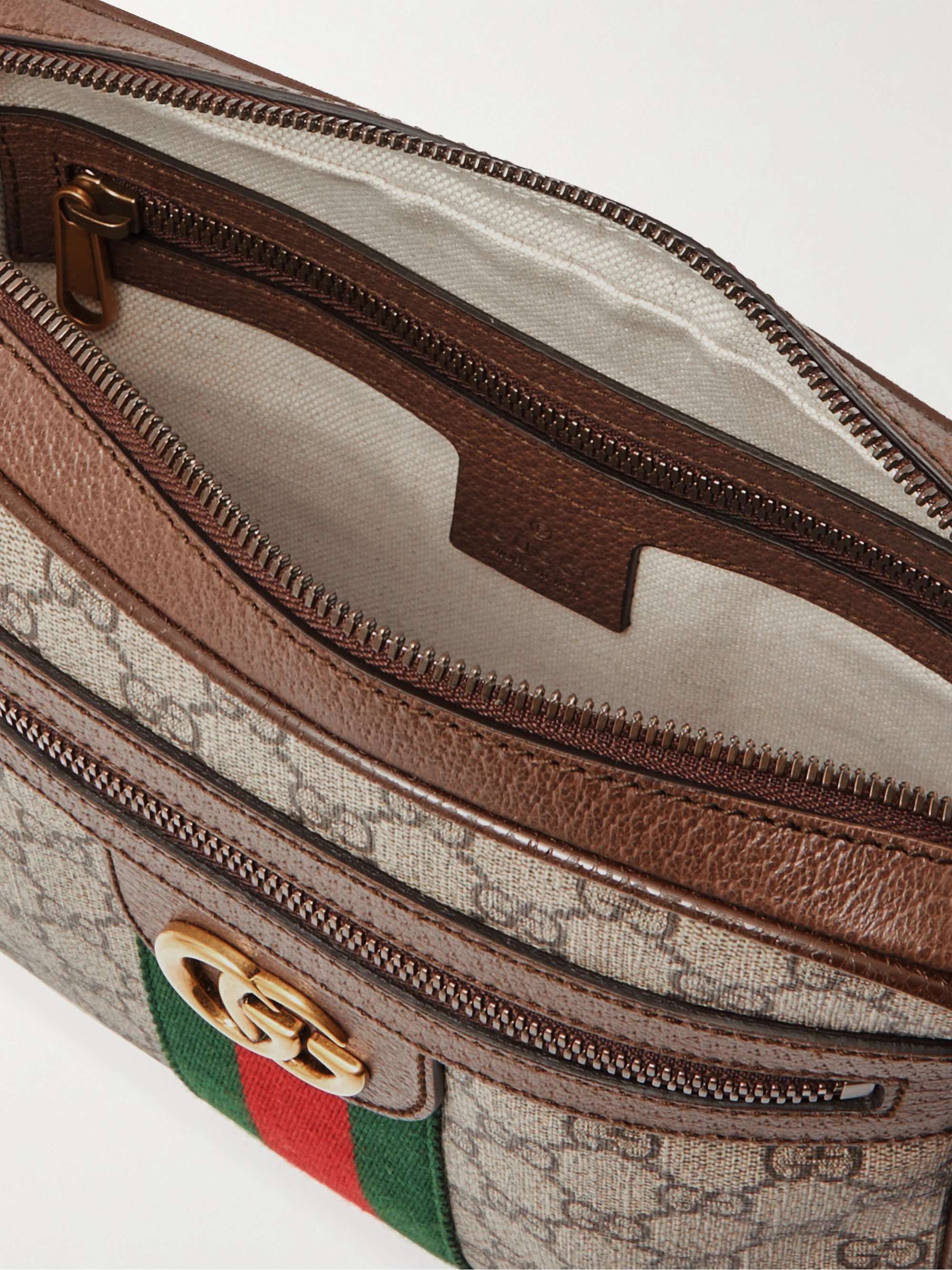 GUCCI Ophidia Leather-Trimmed Monogrammed Coated-Canvas Messenger Bag