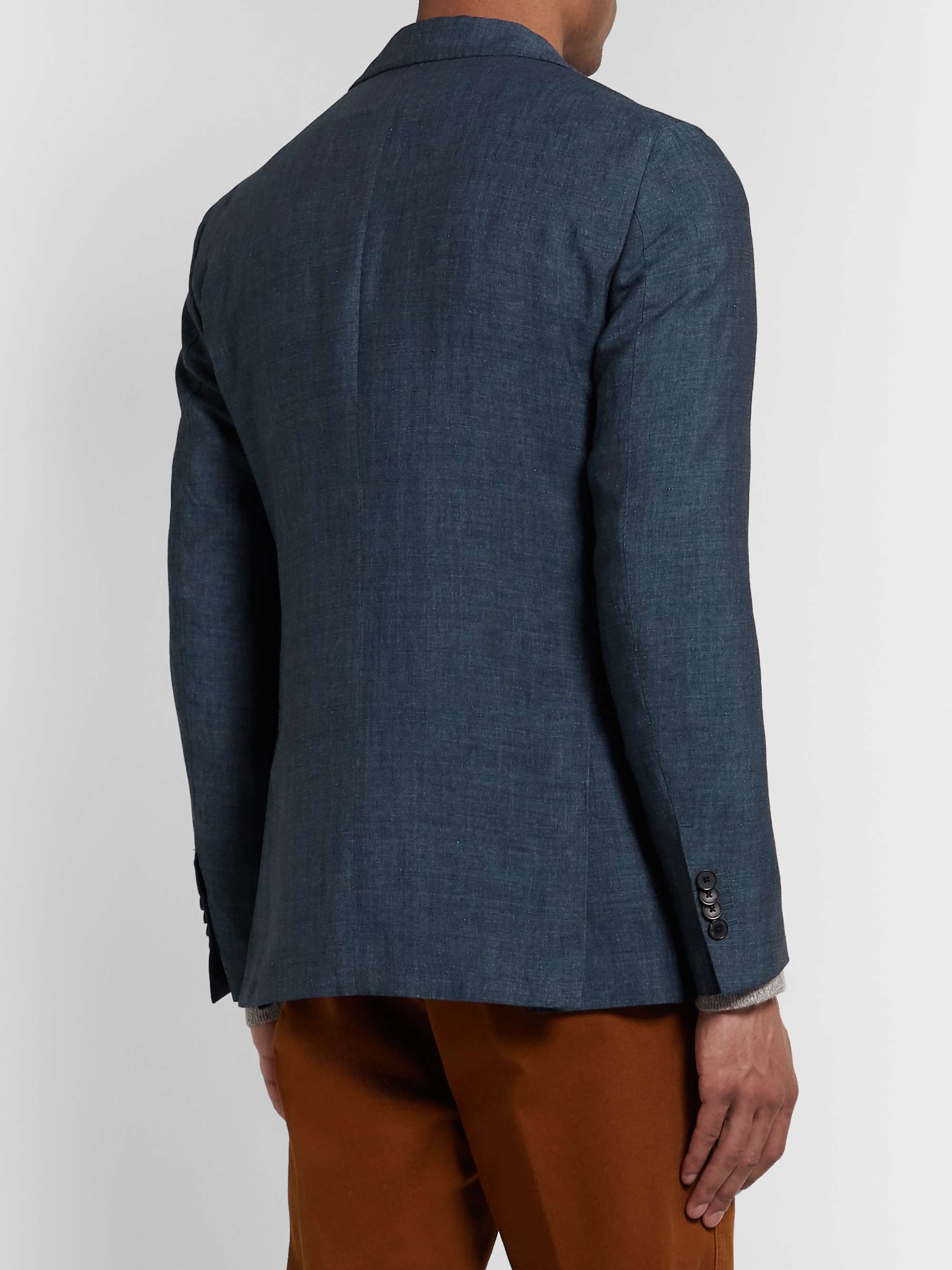 LARDINI Navy Mélange Linen and Tencel-Blend Blazer