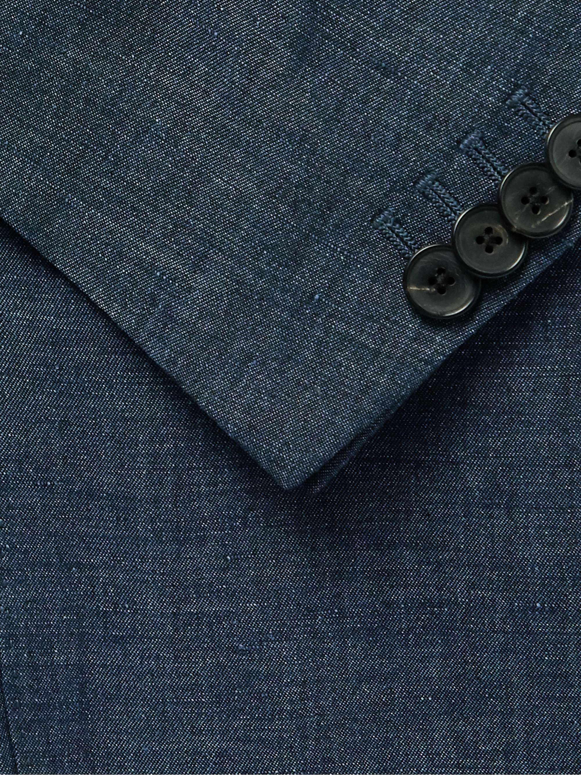 LARDINI Navy Mélange Linen and Tencel-Blend Blazer