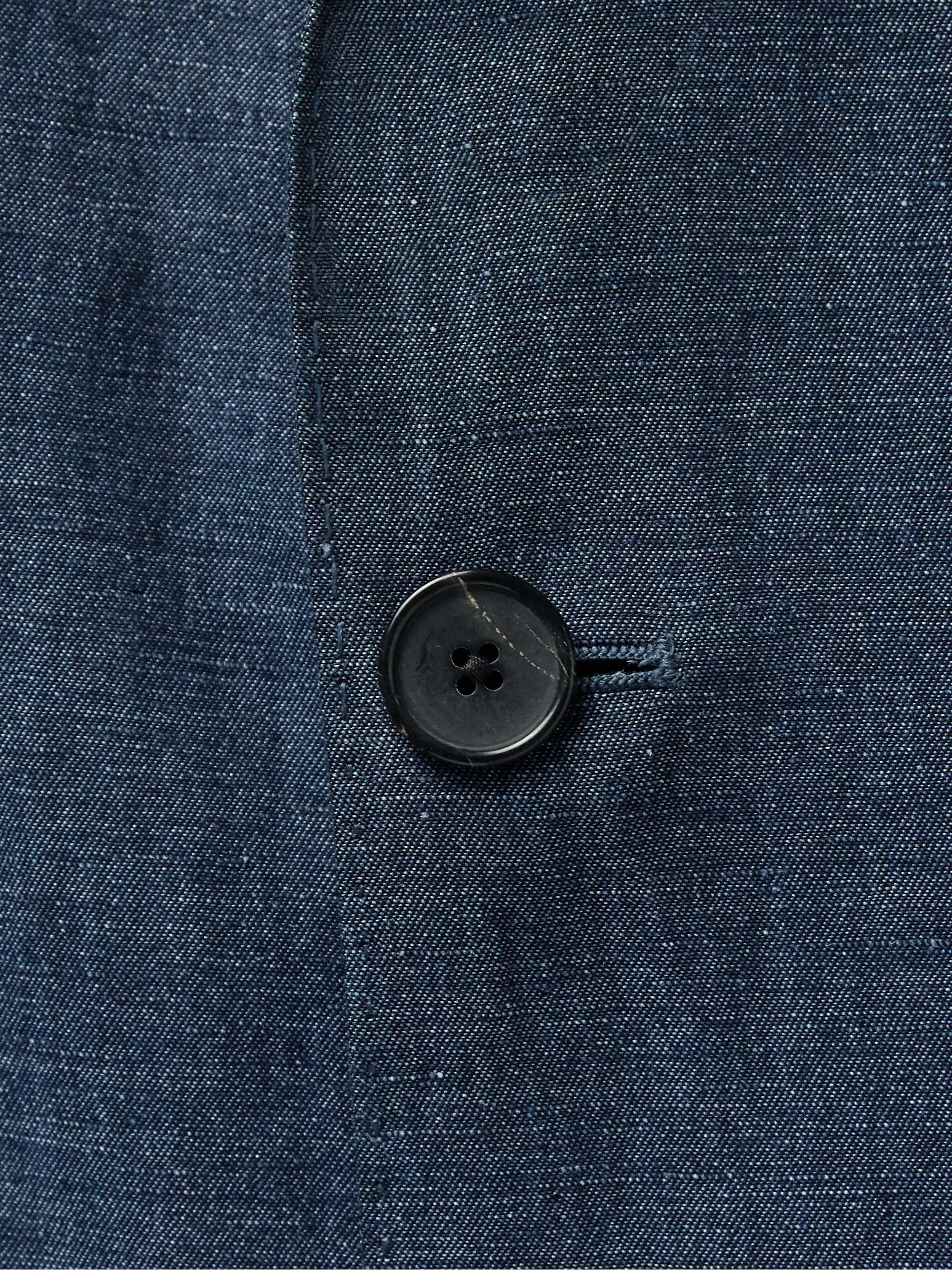 LARDINI Navy Mélange Linen and Tencel-Blend Blazer