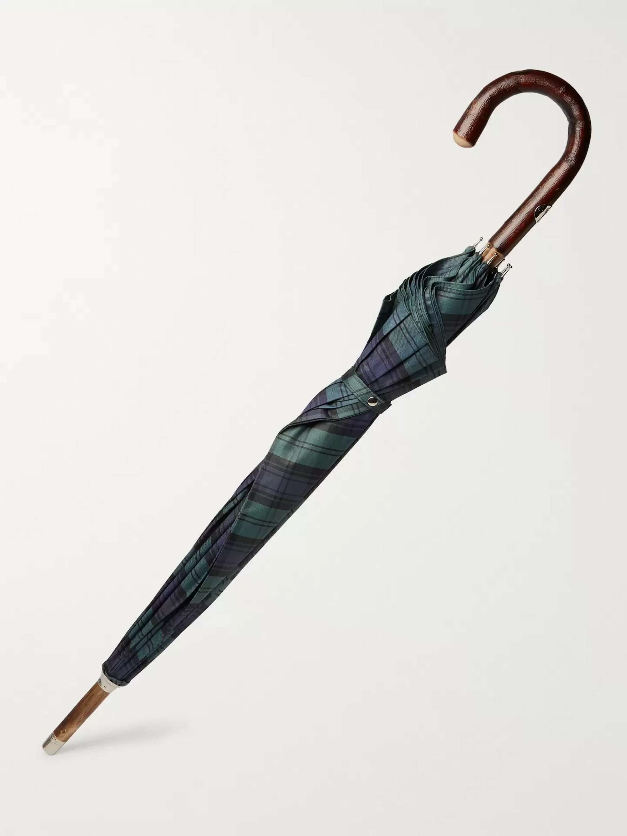 FRANCESCO MAGLIA Checked Wood-Handle Umbrella