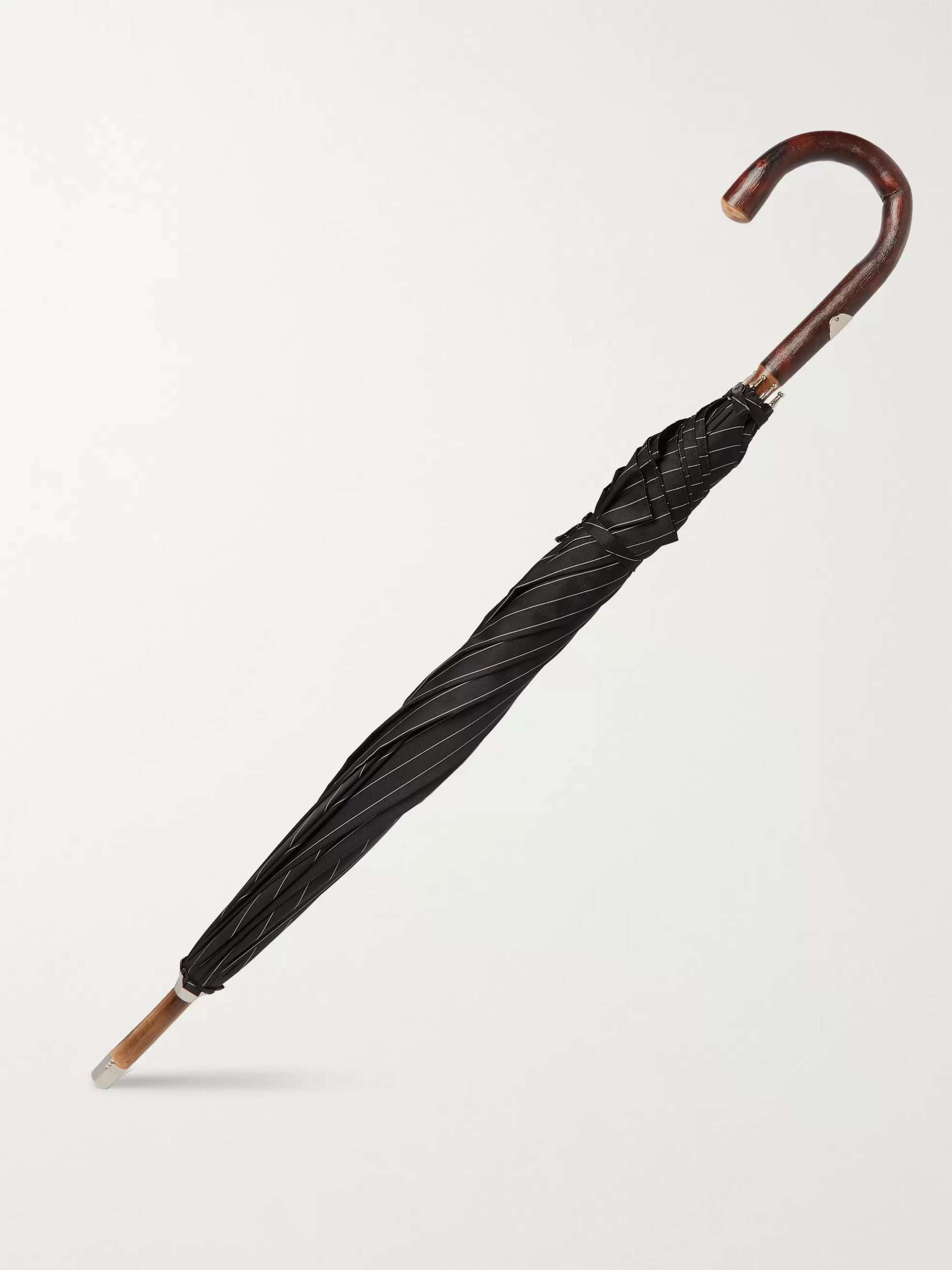 FRANCESCO MAGLIA Pinstriped Chestnut Wood-Handle Umbrella