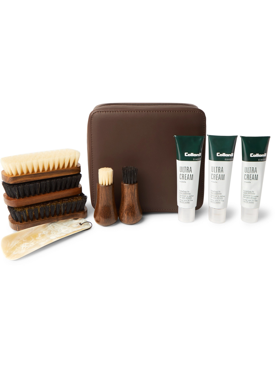 LORENZI MILANO TRAVEL SHOE CARE SET WITH LEATHER CASE