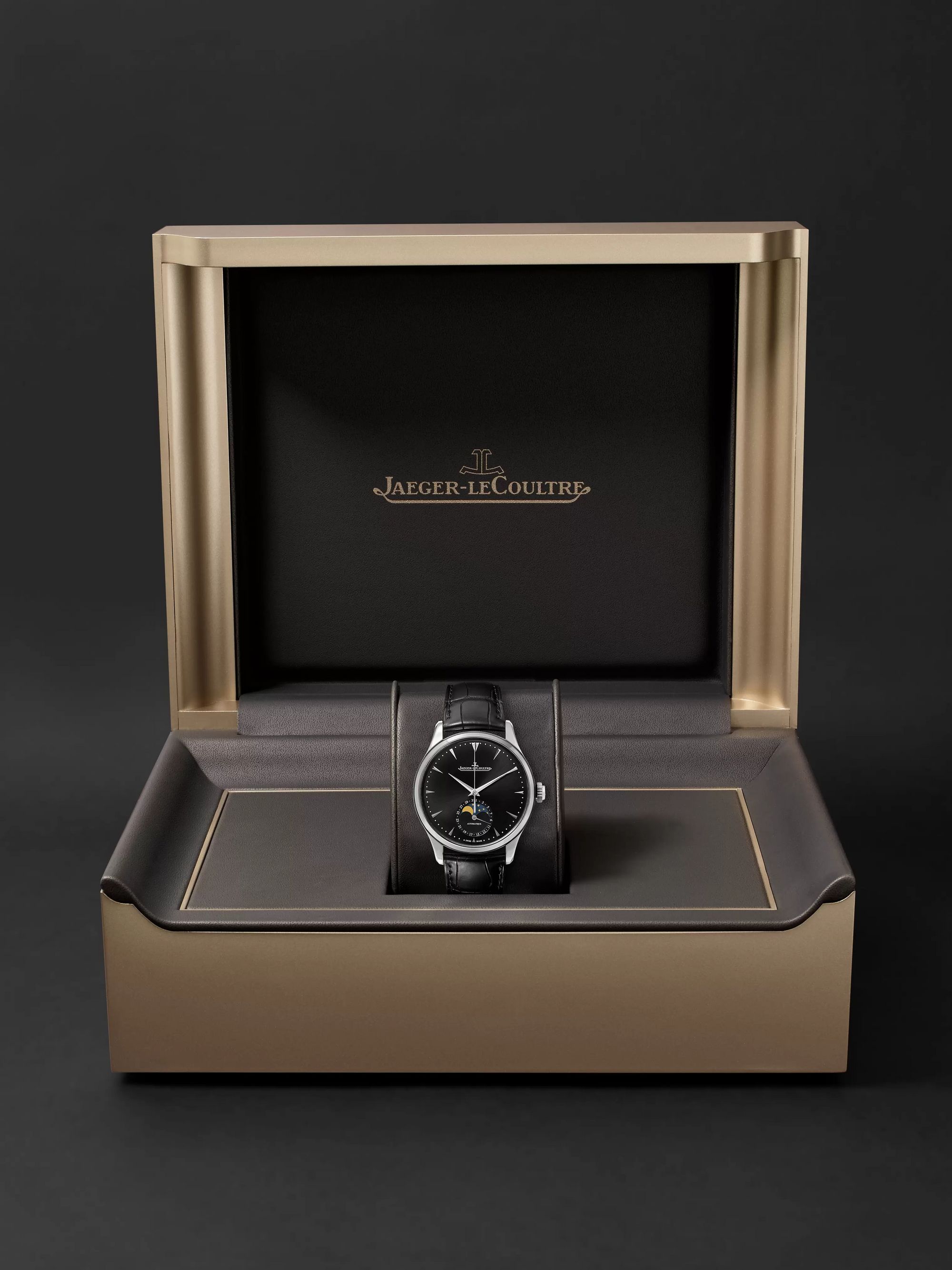 JAEGER-LECOULTRE Master Ultra Thin Moon Automatic 39mm Stainless Steel and Leather Watch, Ref. No. Q9008480
