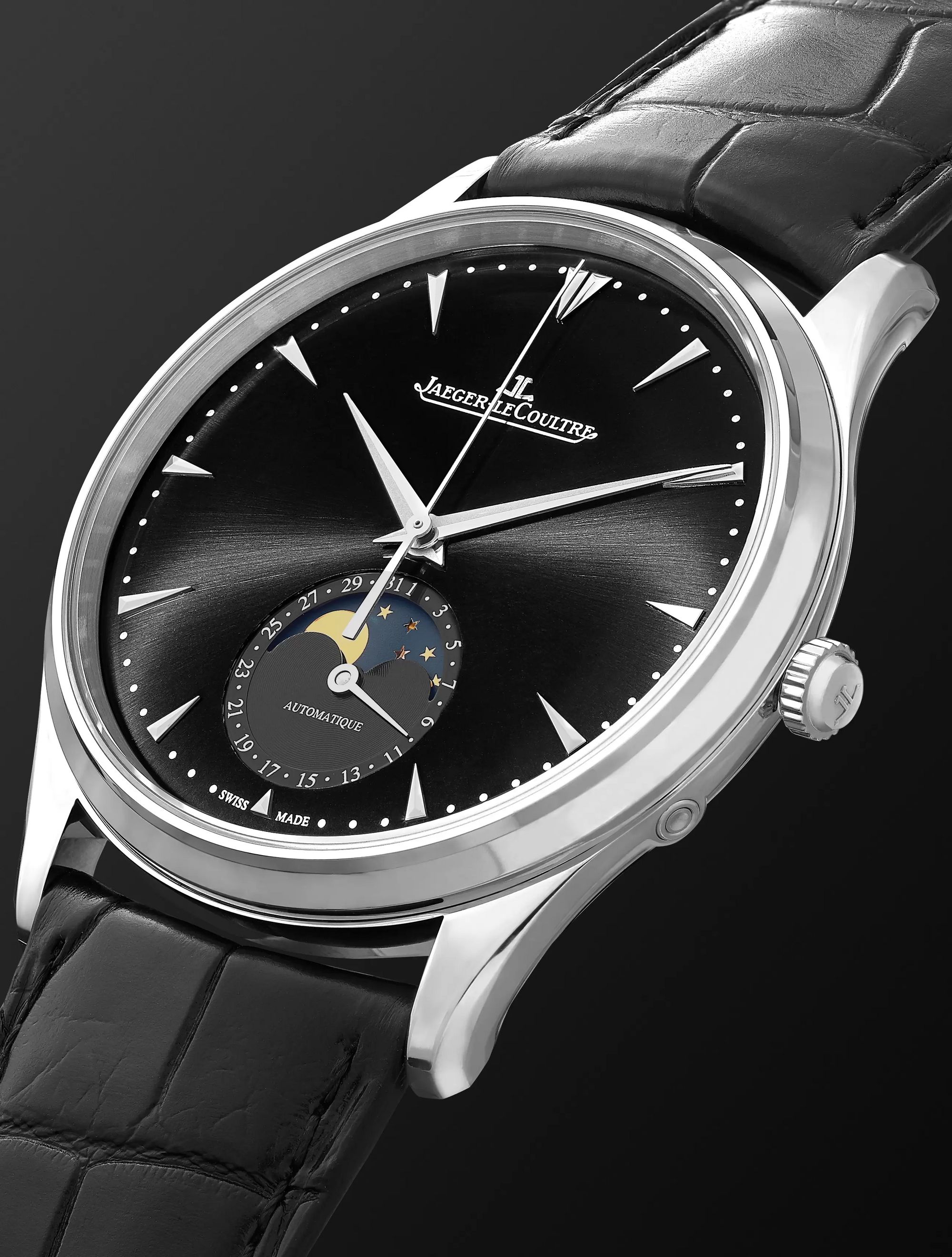 JAEGER-LECOULTRE Master Ultra Thin Moon Automatic 39mm Stainless Steel and Leather Watch, Ref. No. Q9008480