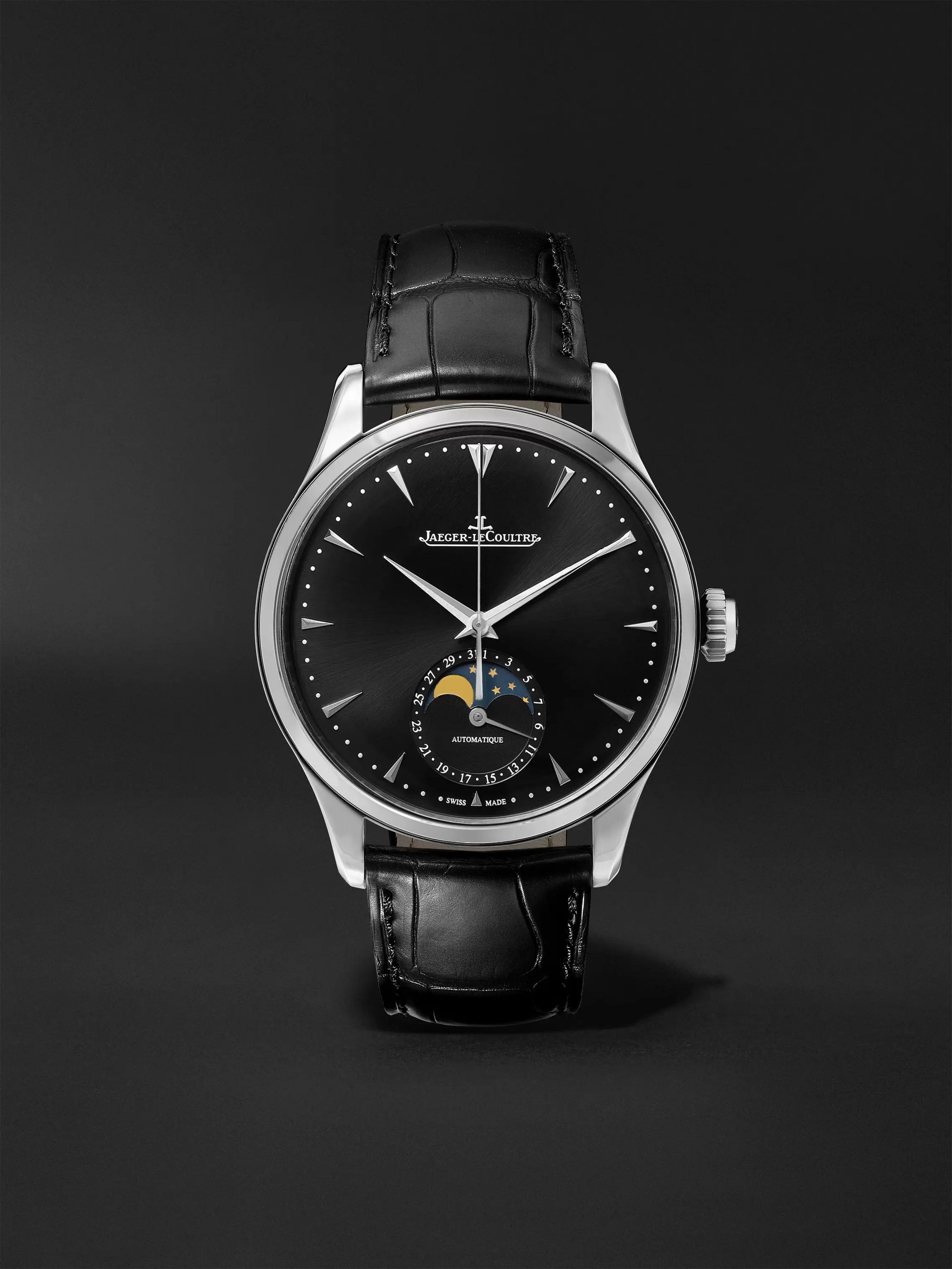 JAEGER-LECOULTRE Master Ultra Thin Moon Automatic 39mm Stainless Steel and Leather Watch, Ref. No. Q9008480