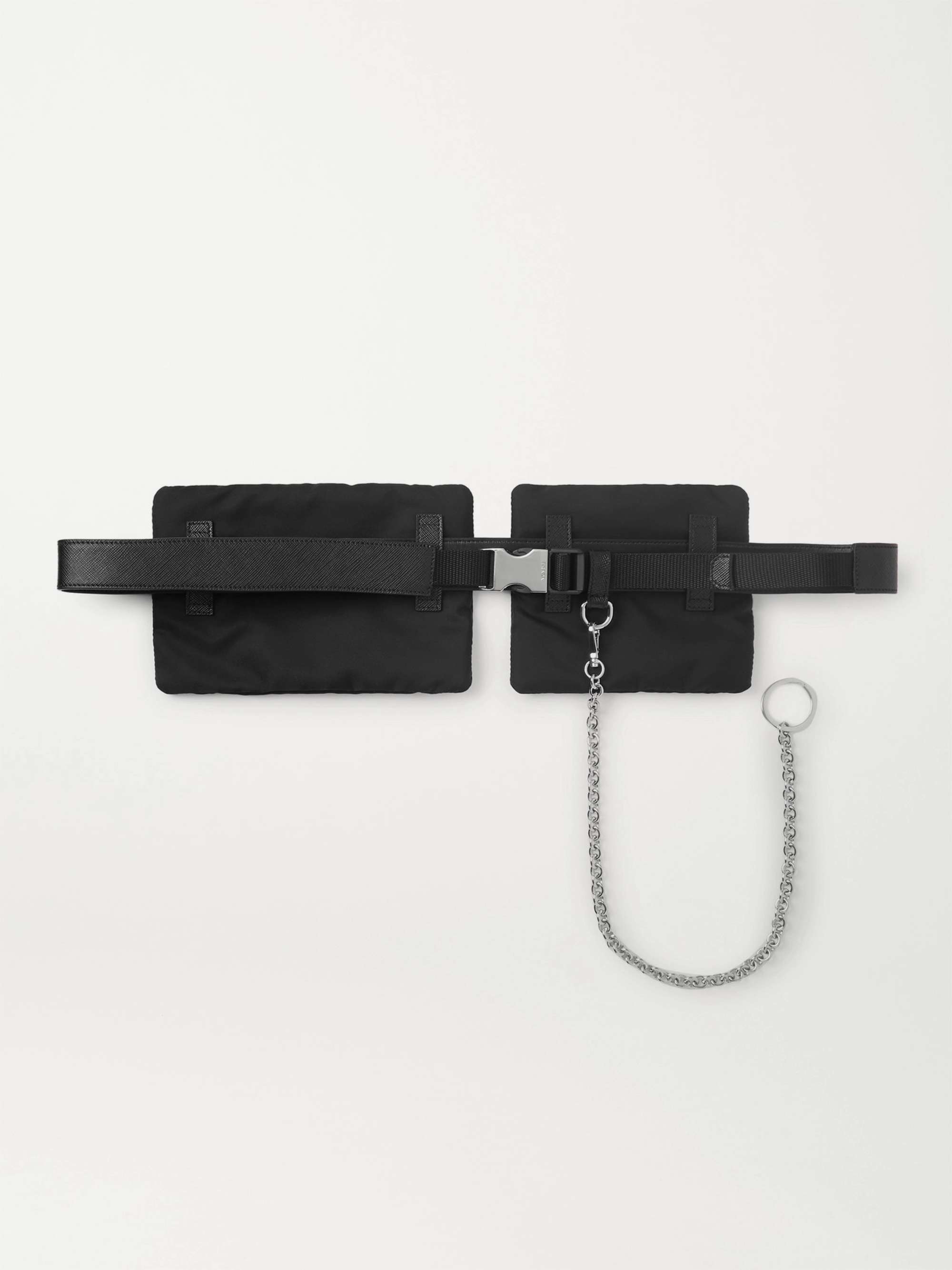 PRADA 3cm Saffiano Leather-Trimmed Webbing Belt with Detachable Pouches