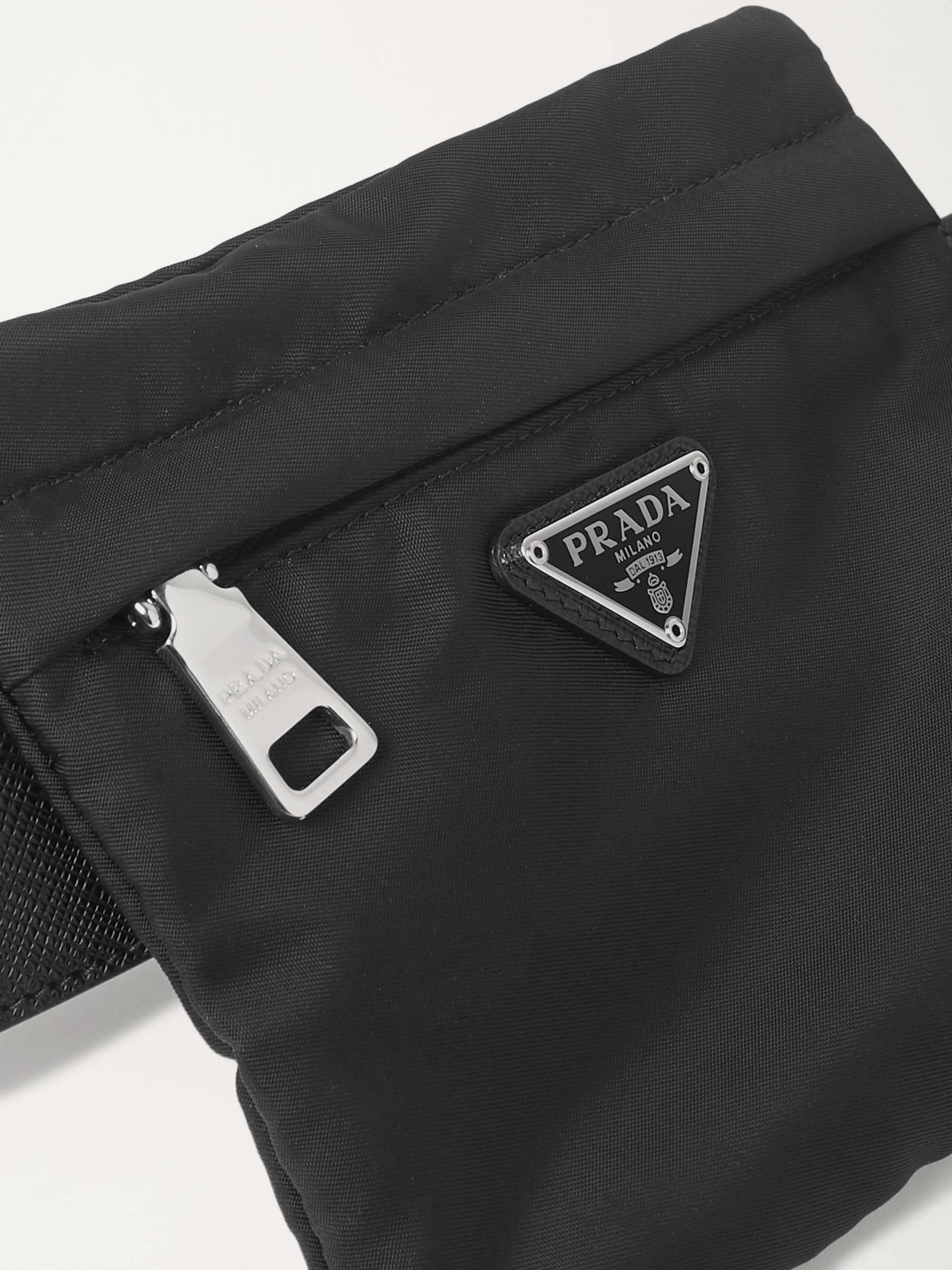 PRADA 3cm Saffiano Leather-Trimmed Webbing Belt with Detachable Pouches