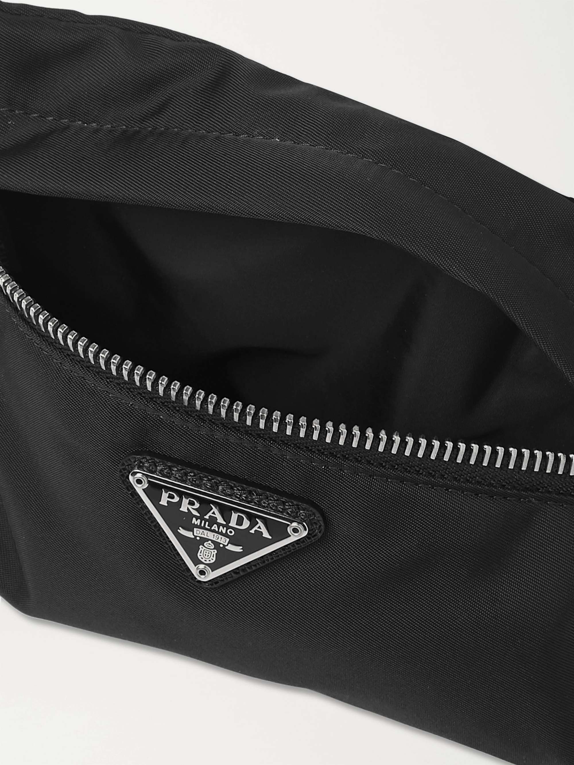 PRADA 3cm Saffiano Leather-Trimmed Webbing Belt with Detachable Pouches