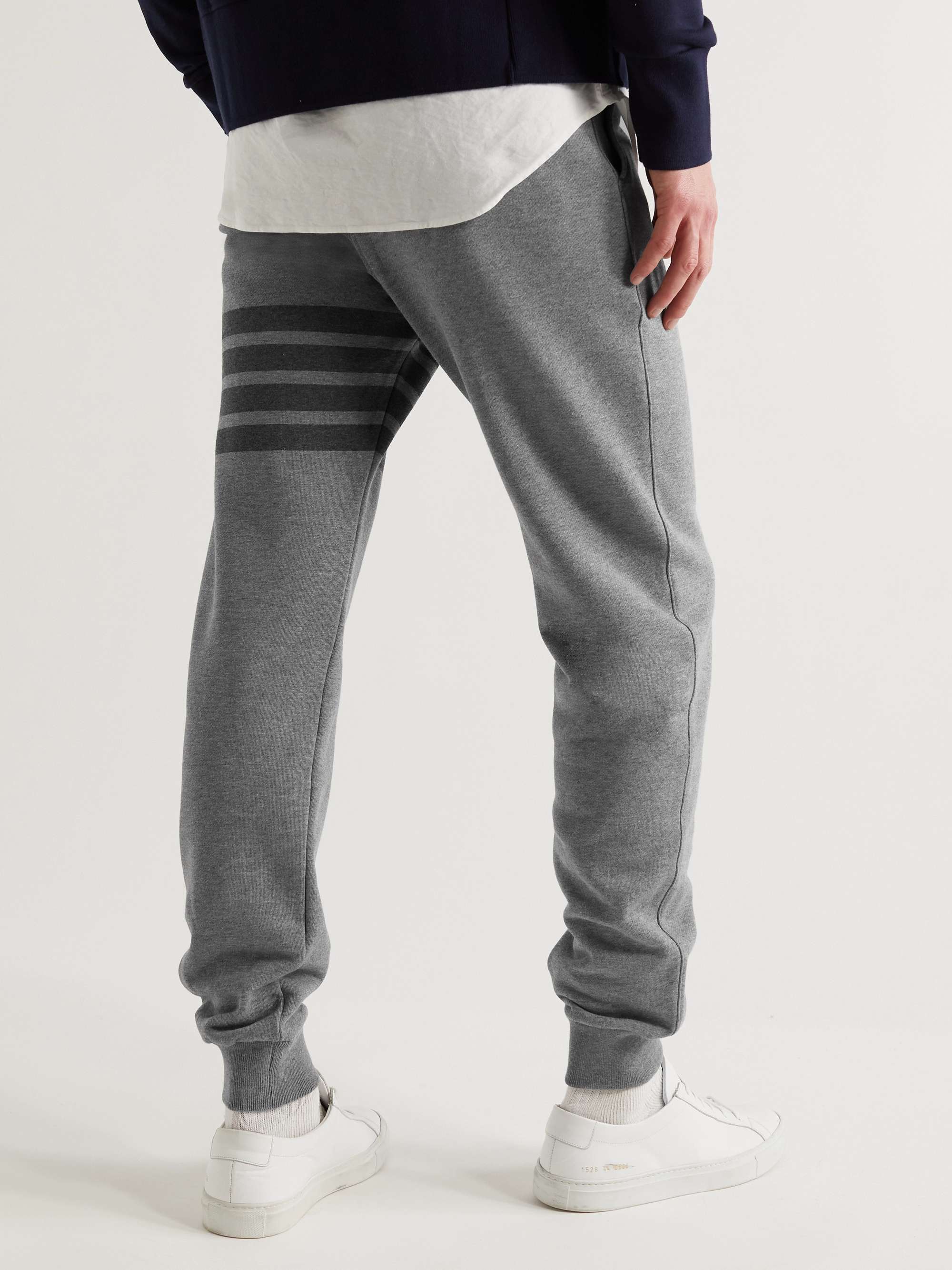 THOM BROWNE Tapered Striped Cotton-Jersey Sweatpants