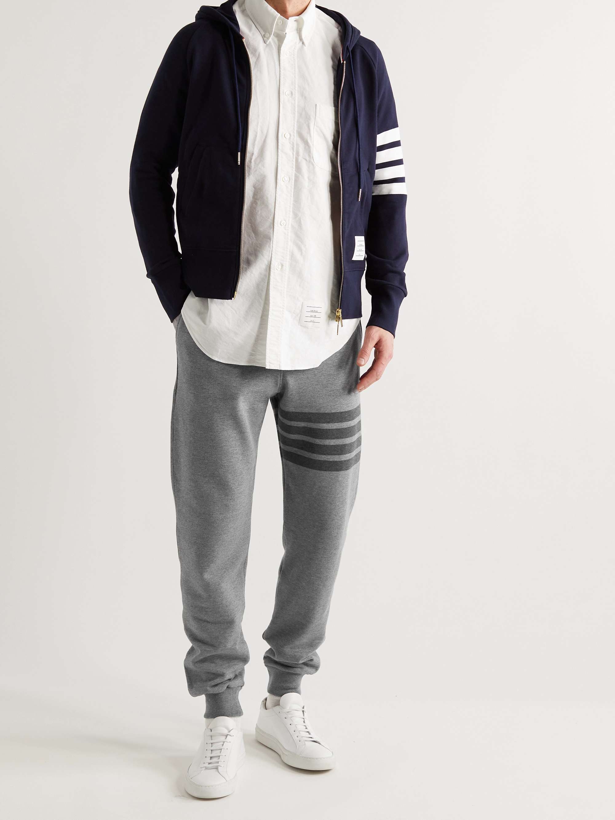THOM BROWNE Tapered Striped Cotton-Jersey Sweatpants