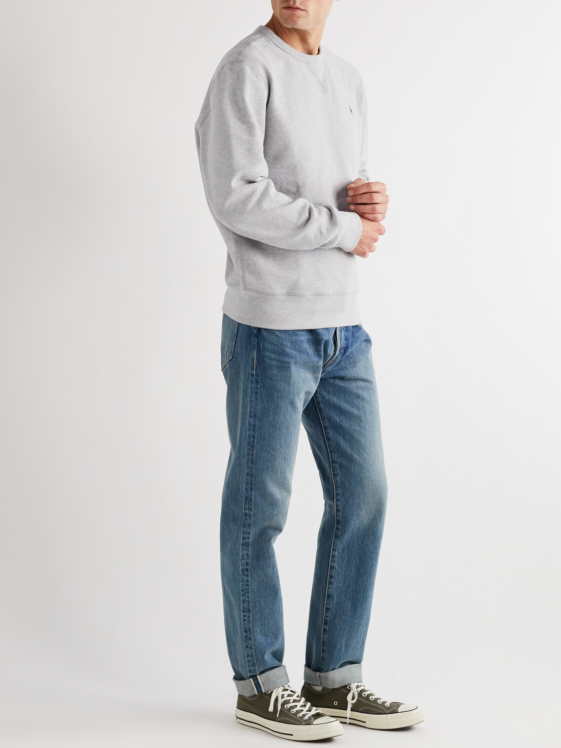 Shop Polo Ralph Lauren Melangé Fleece-back Cotton-blend Jersey Sweatshirt In Gray