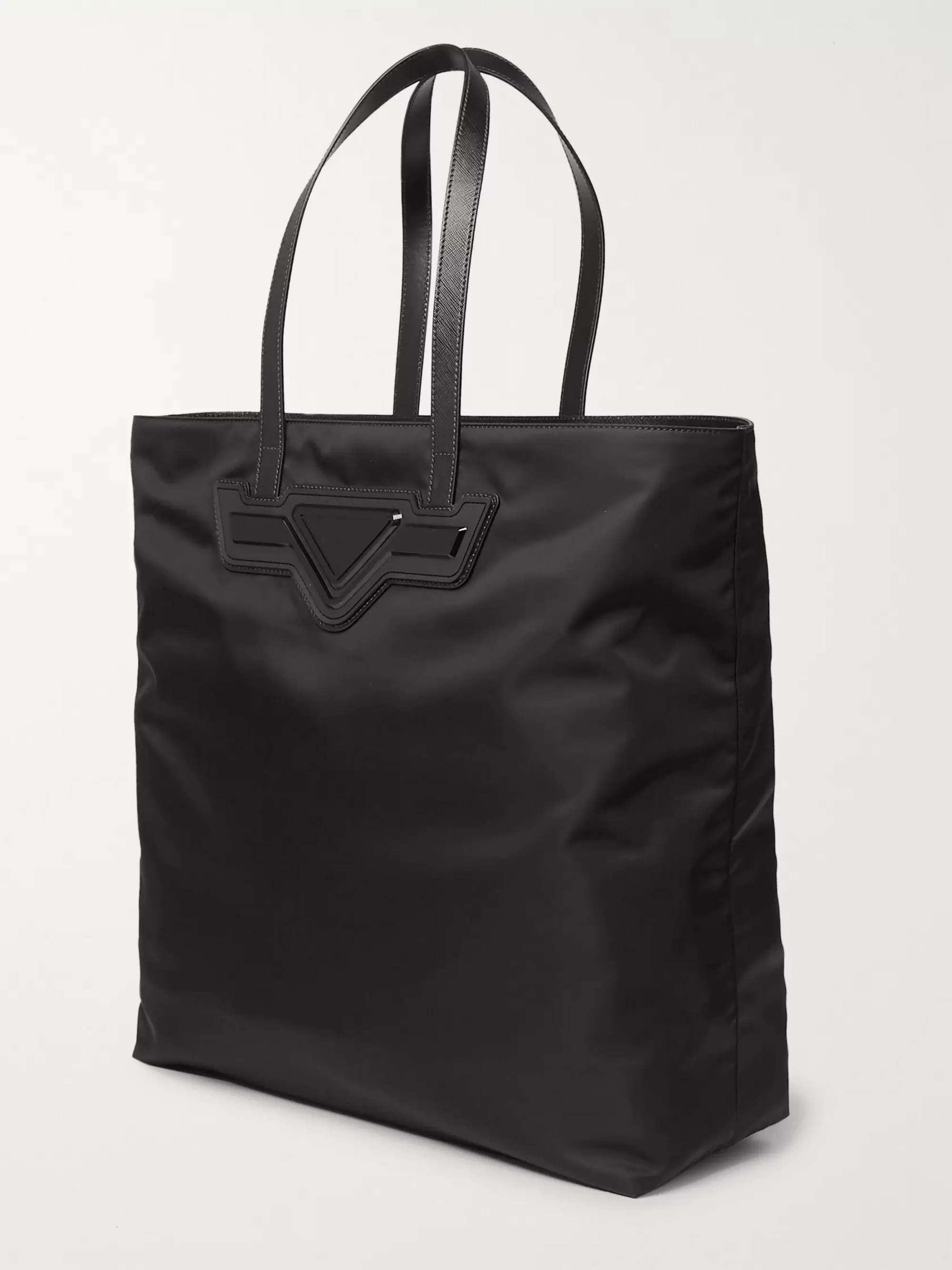 PRADA Logo-Appliquéd Saffiano Leather-Trimmed Nylon Tote Bag