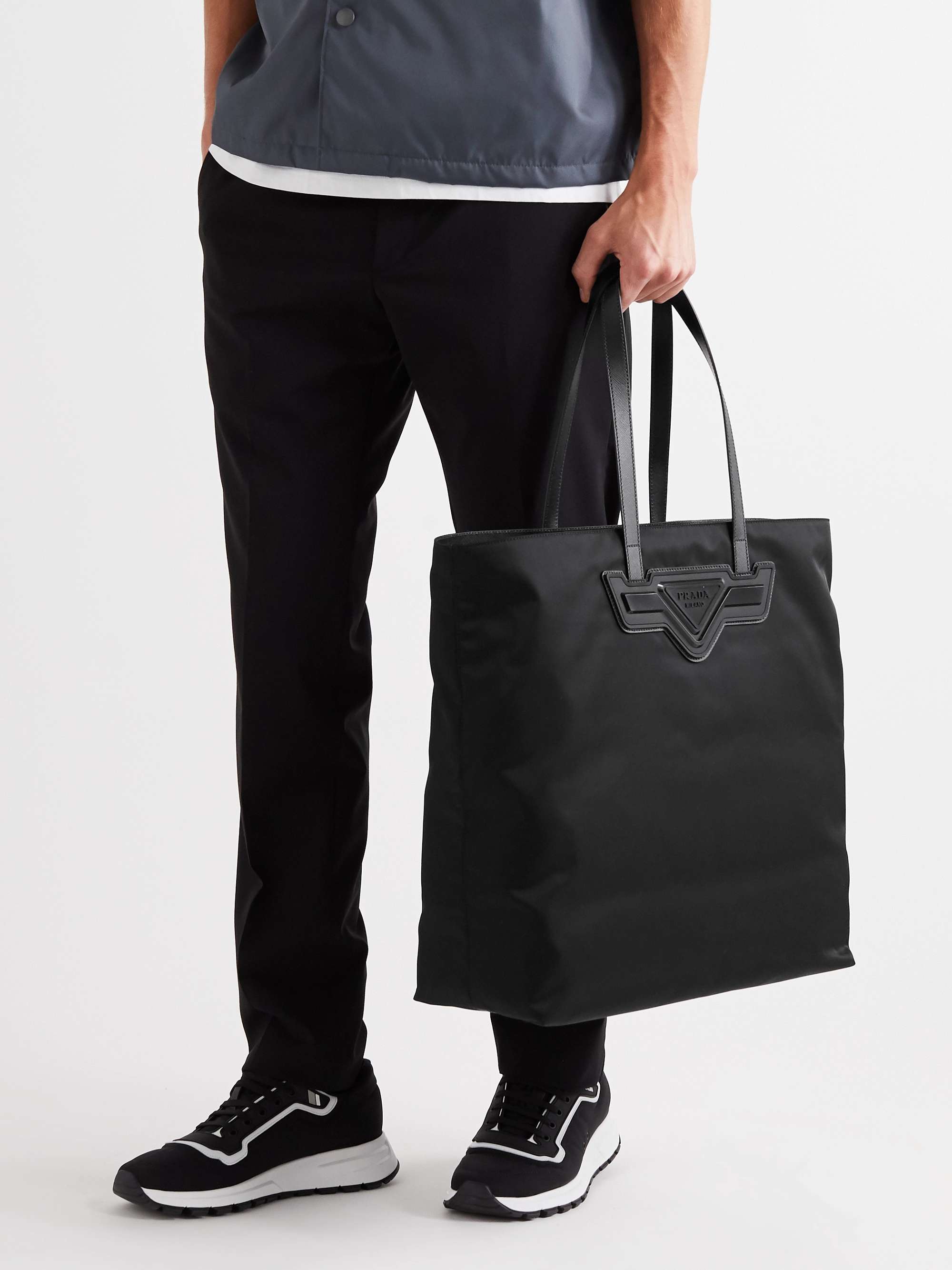 PRADA Logo-Appliquéd Saffiano Leather-Trimmed Nylon Tote Bag