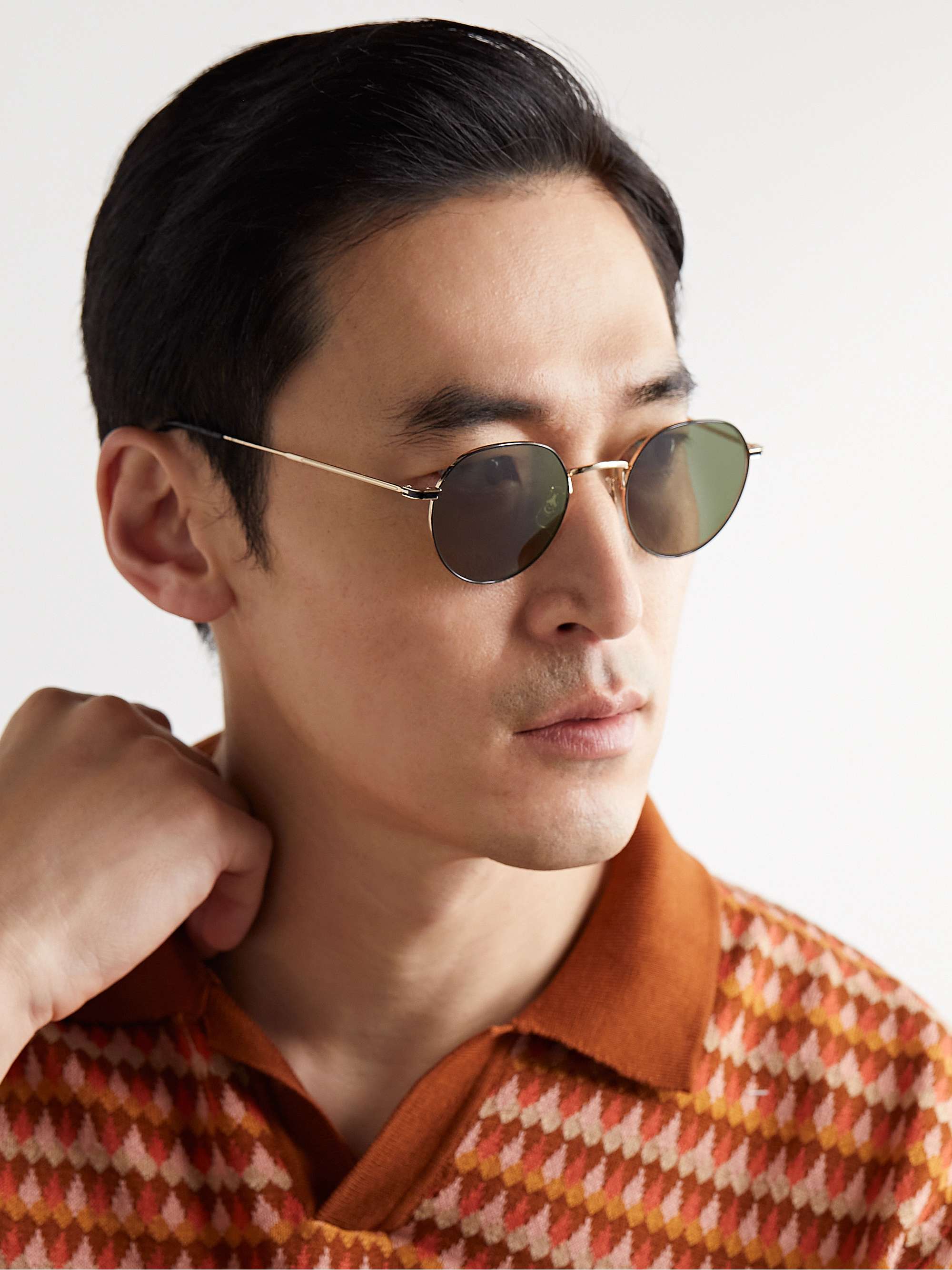 GARRETT LEIGHT CALIFORNIA OPTICAL Robson Round-Frame Gold-Tone Stainless Steel Sunglasses