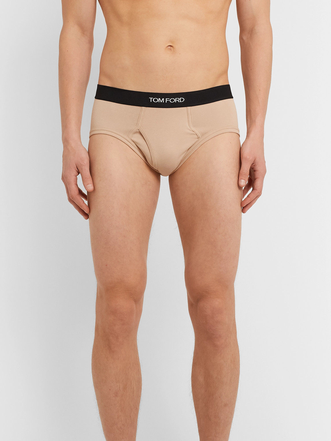 Shop Tom Ford Stretch-cotton Briefs In Neutrals