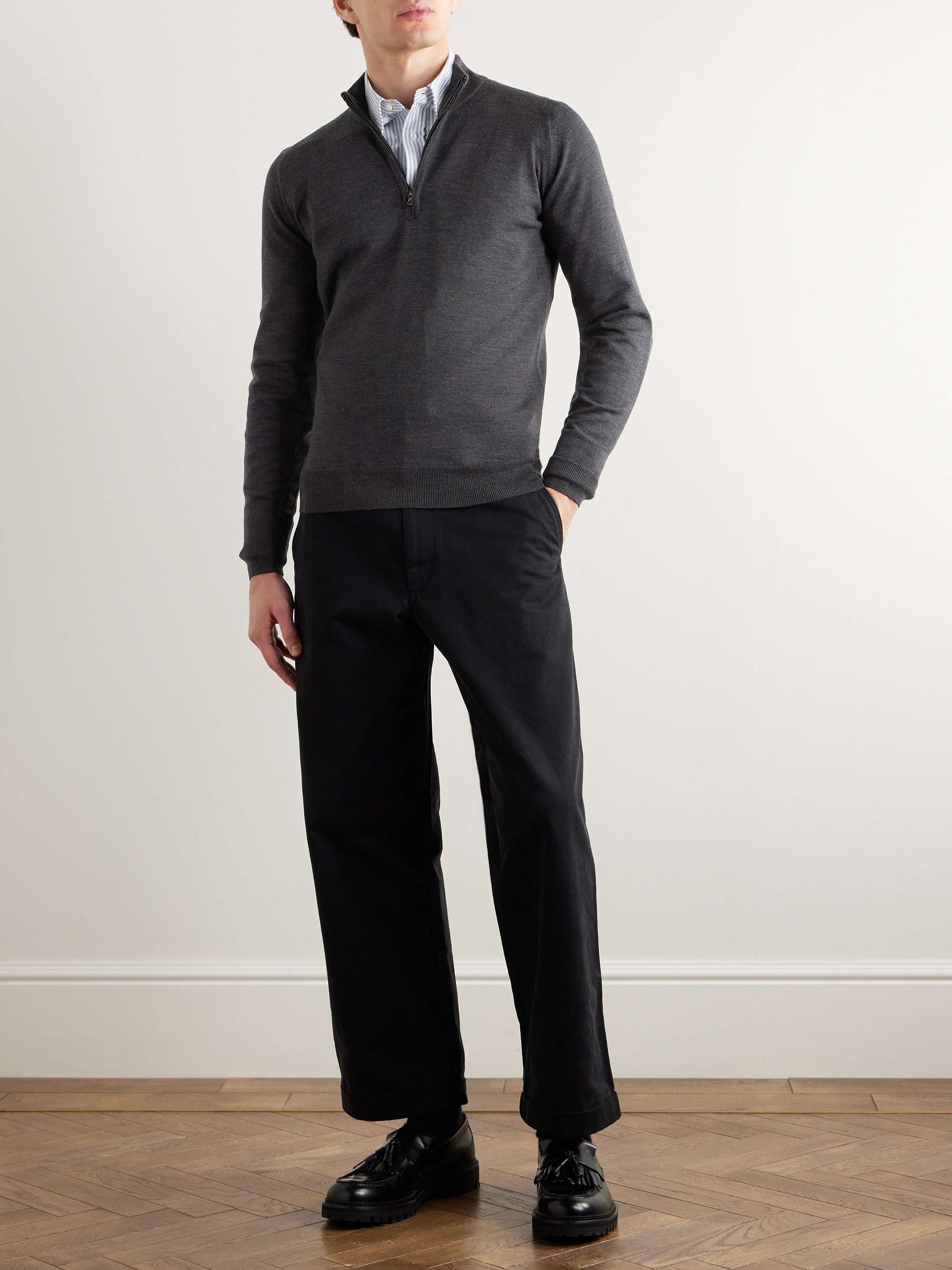 JOHN SMEDLEY Tapton Slim-Fit Merino Wool Half-Zip Sweater