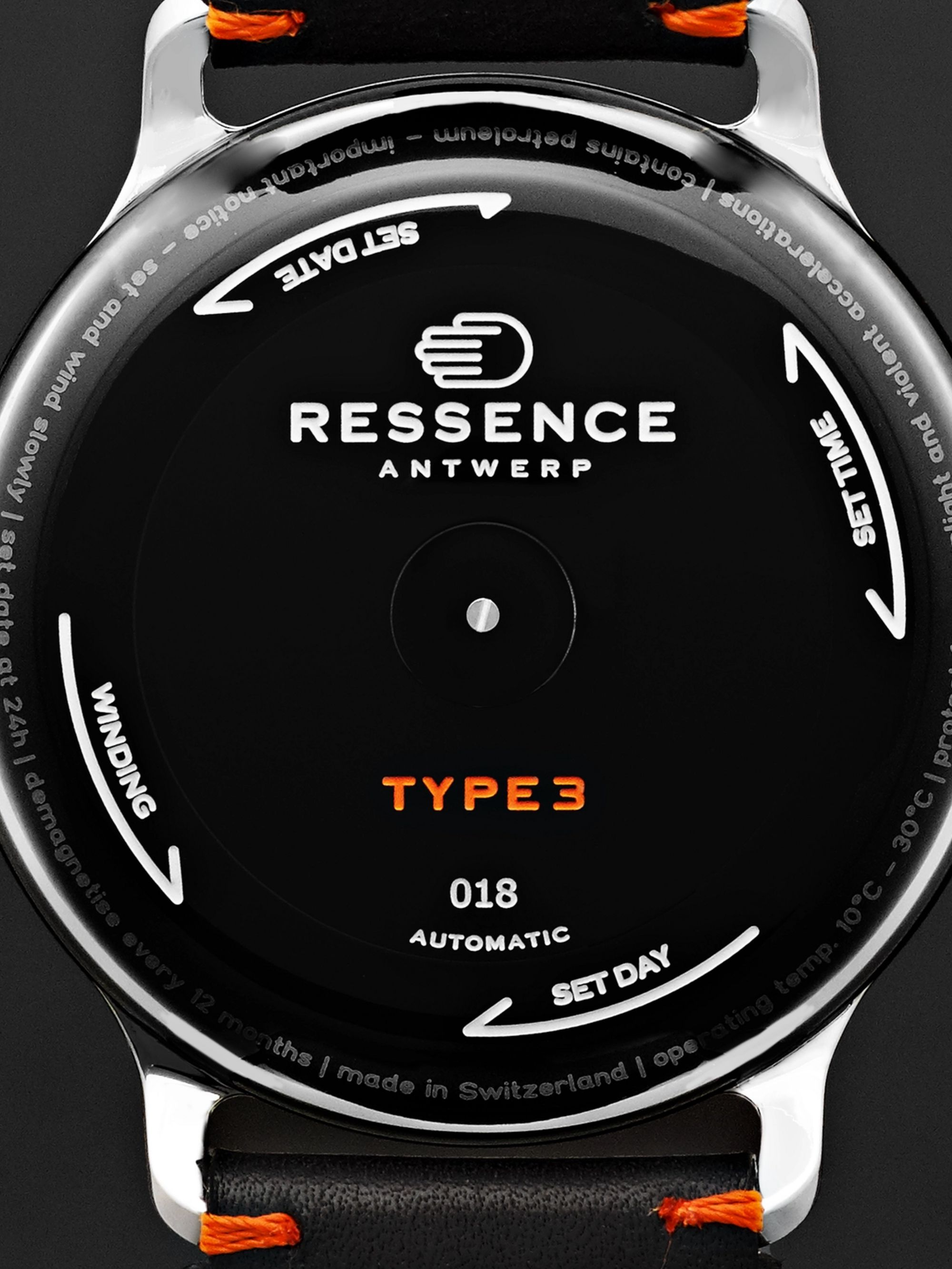 RESSENCE Type 3 Automatic 44mm Titanium and Leather Watch, Ref. No. TYPE 3