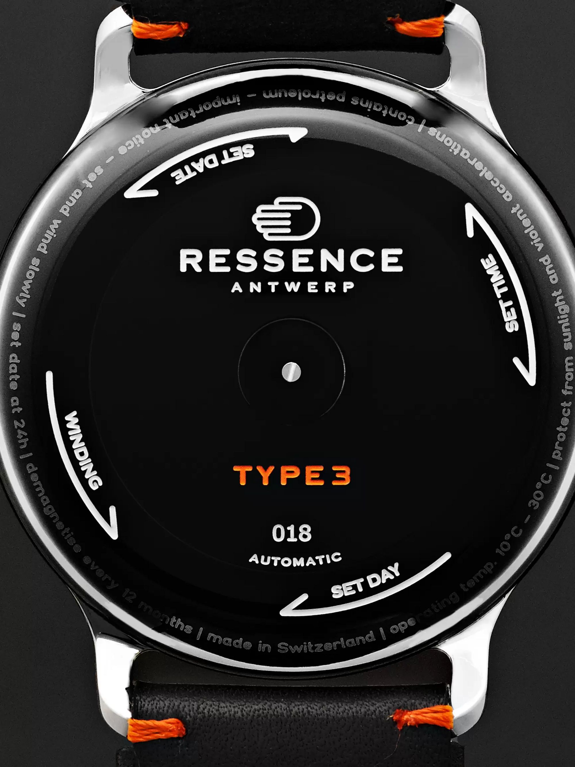 RESSENCE Type 3 Automatic 44mm Titanium and Leather Watch, Ref. No. TYPE 3