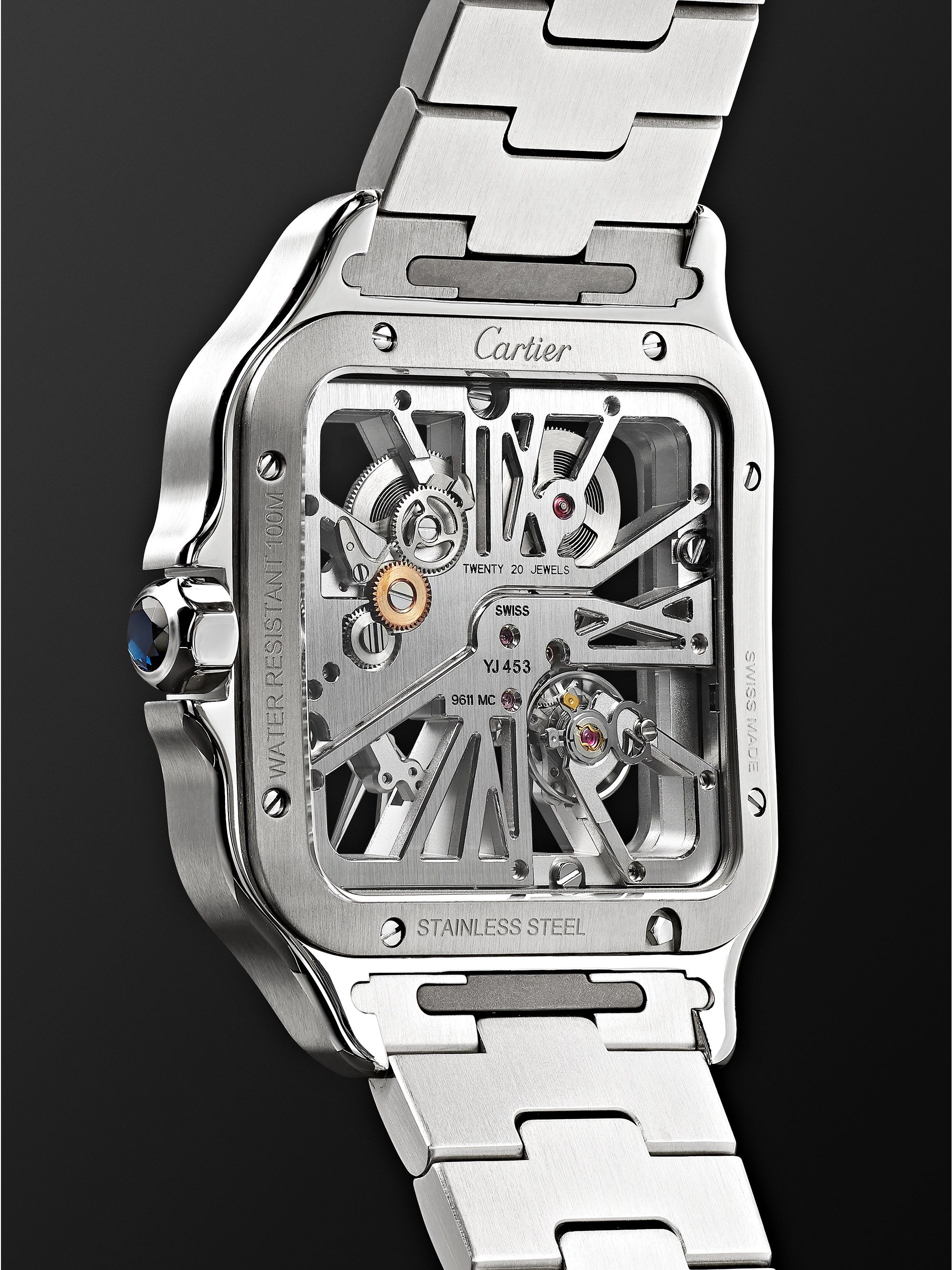 CARTIER Santos de Cartier Skeleton Hand-Wound 39.8mm Interchangeable Stainless Steel and Alligator Watch