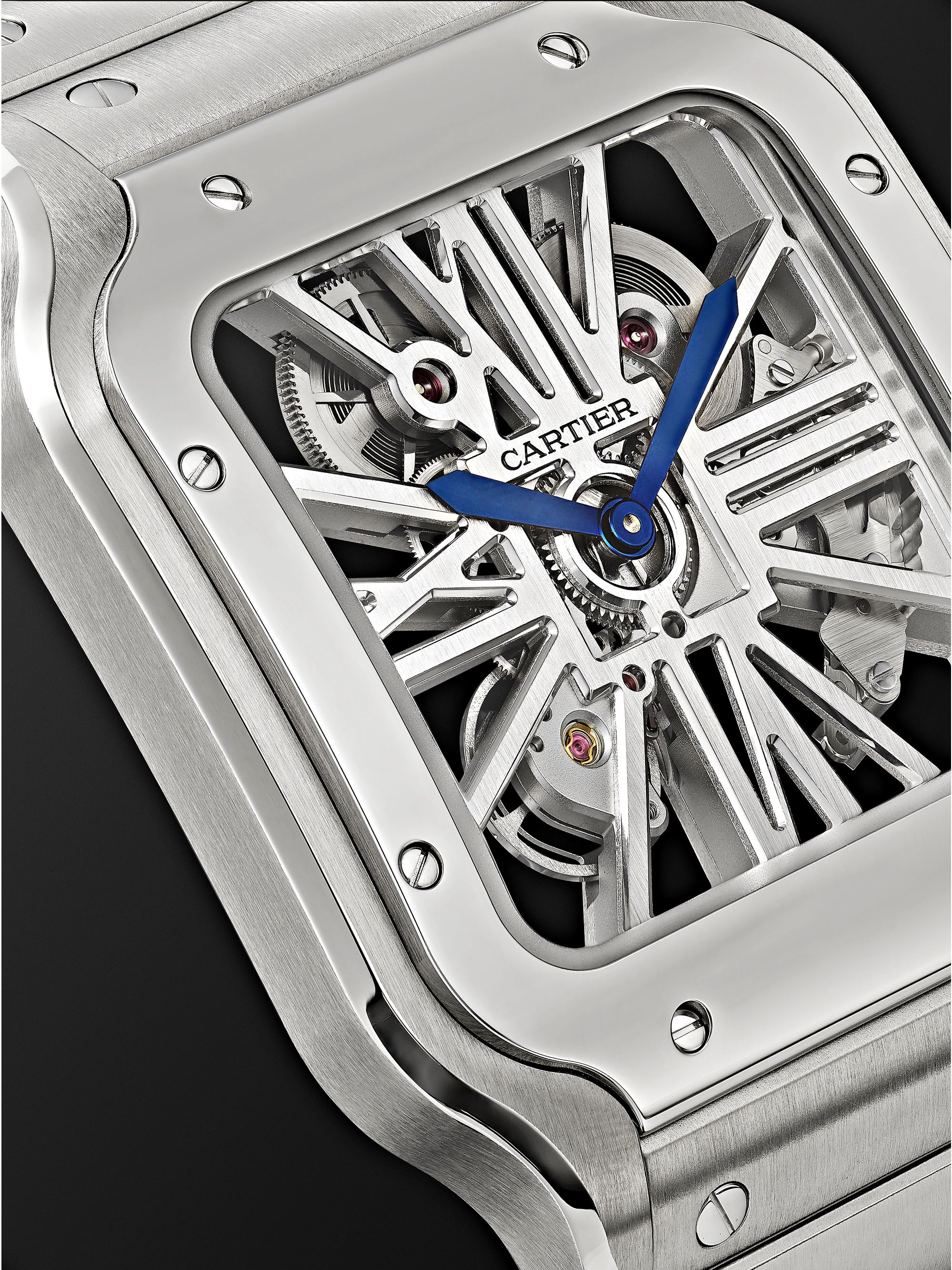 CARTIER Santos de Cartier Skeleton Hand-Wound 39.8mm Interchangeable Stainless Steel and Alligator Watch