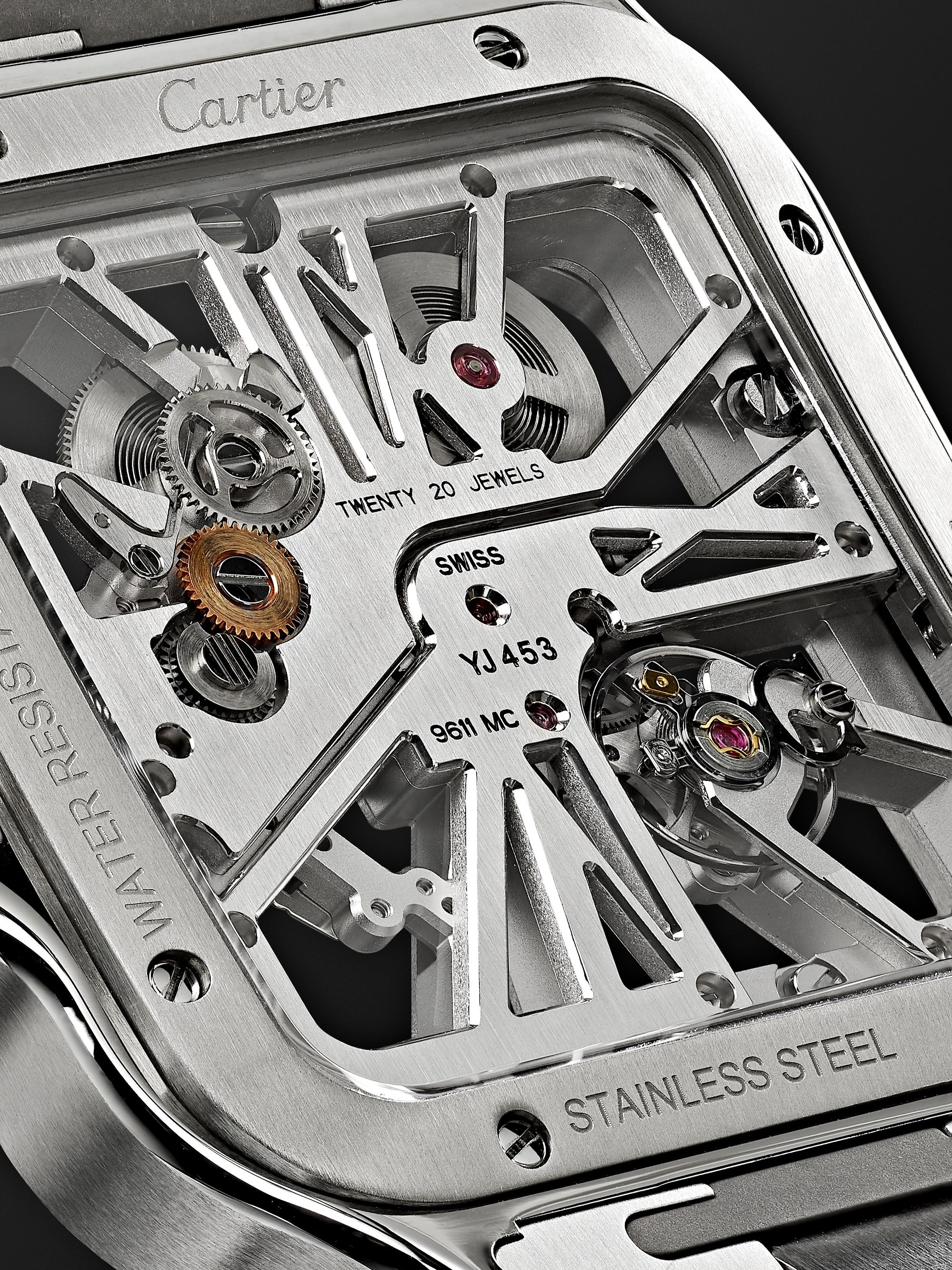 CARTIER Santos de Cartier Skeleton Hand-Wound 39.8mm Interchangeable Stainless Steel and Alligator Watch