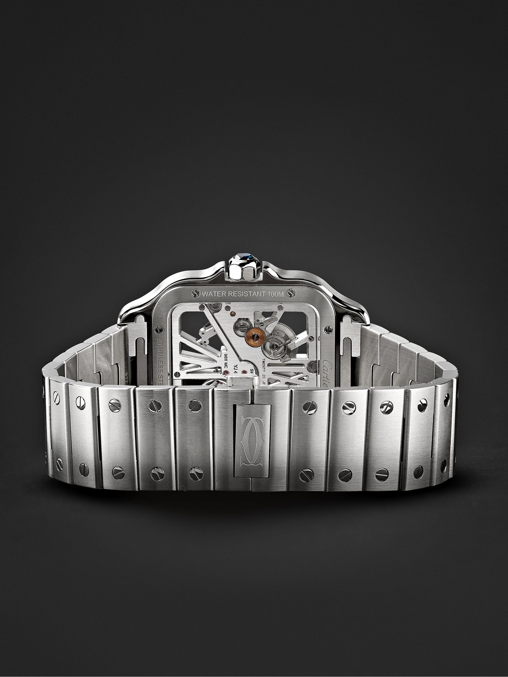 CARTIER Santos de Cartier Skeleton Hand-Wound 39.8mm Interchangeable Stainless Steel and Alligator Watch
