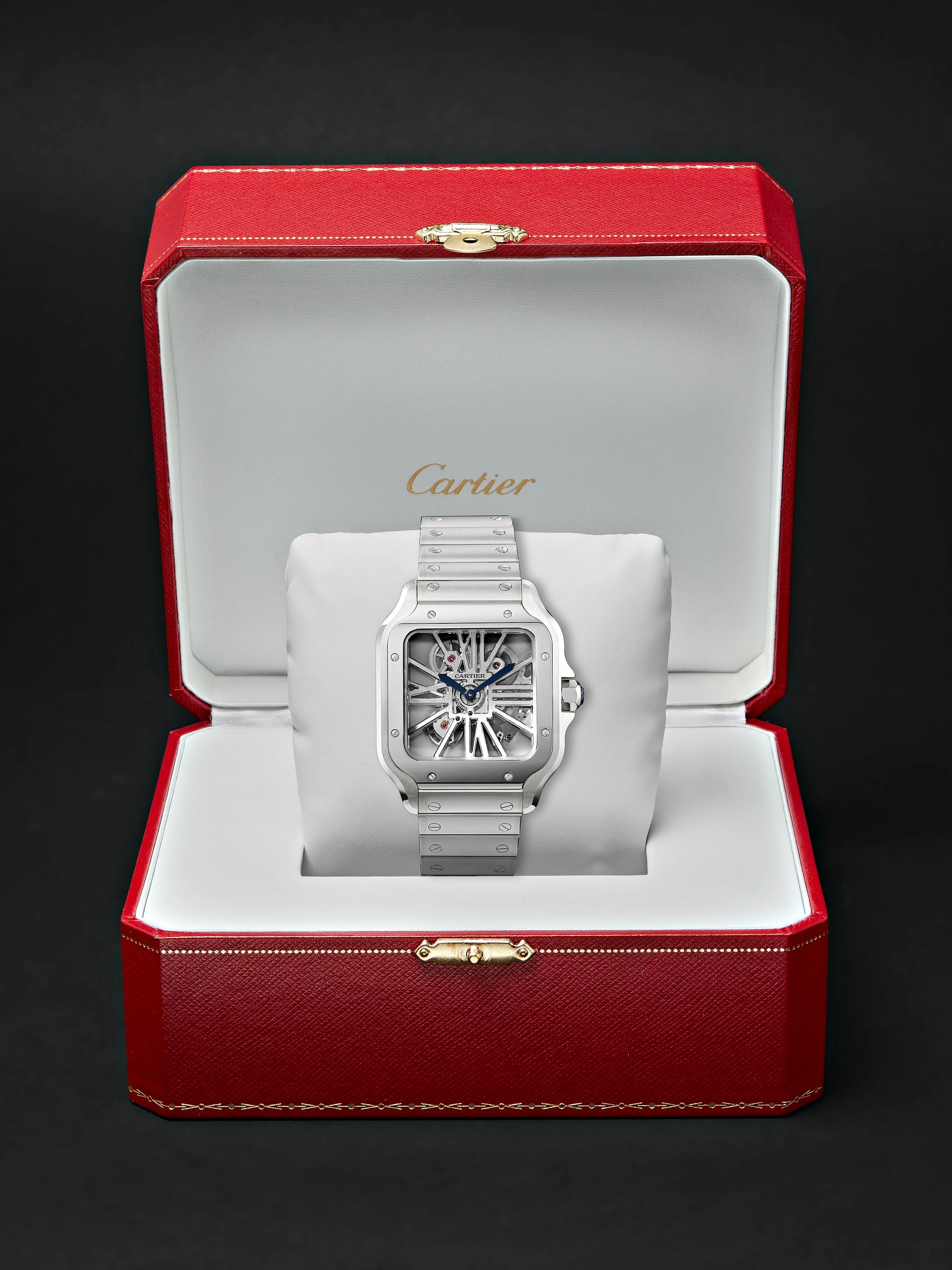 CARTIER Santos de Cartier Skeleton Hand-Wound 39.8mm Interchangeable Stainless Steel and Alligator Watch